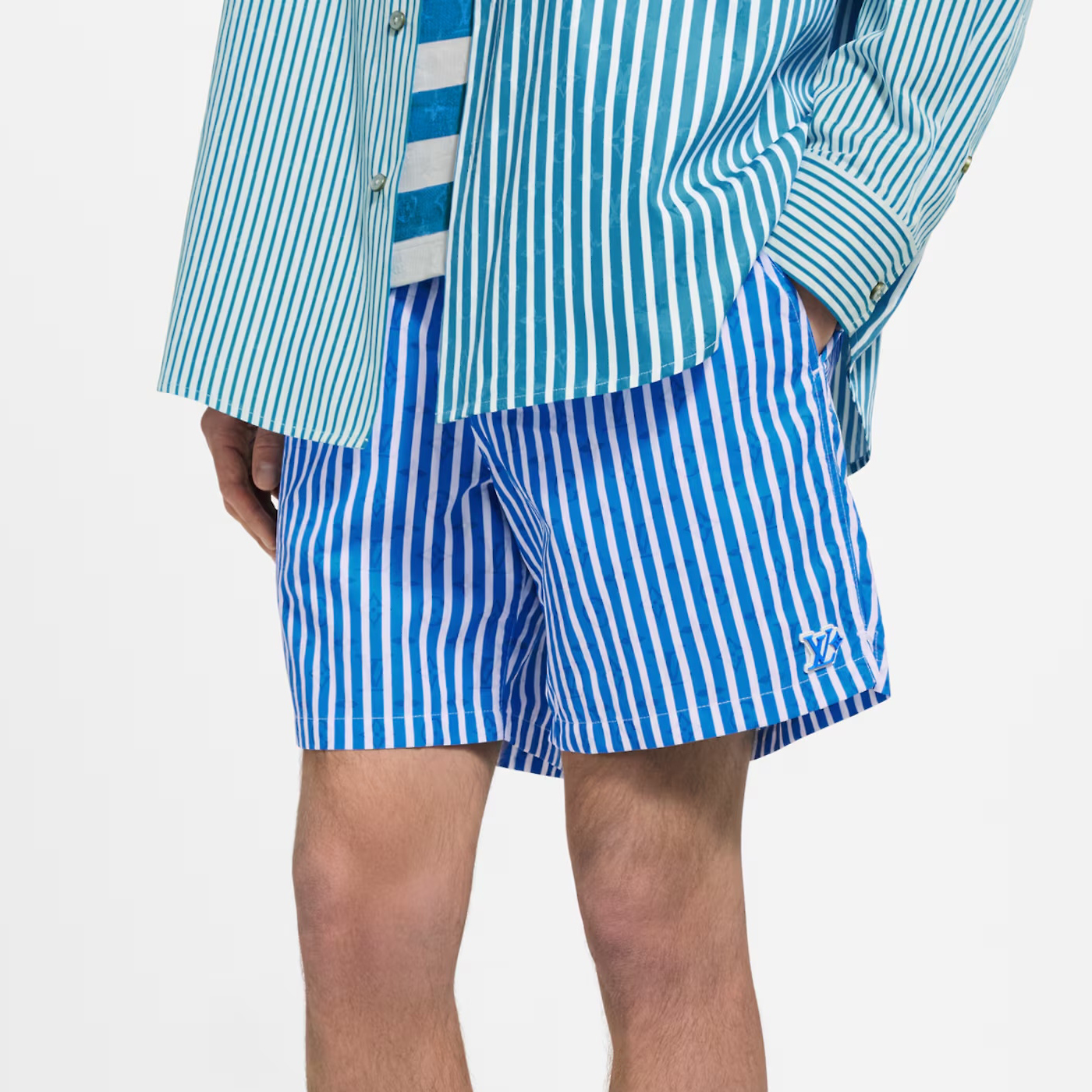 NIGO Louis Vuitton Men's Summer Solid Colour Striped Print Casual Drawstring Beach Shorts #nigo77411