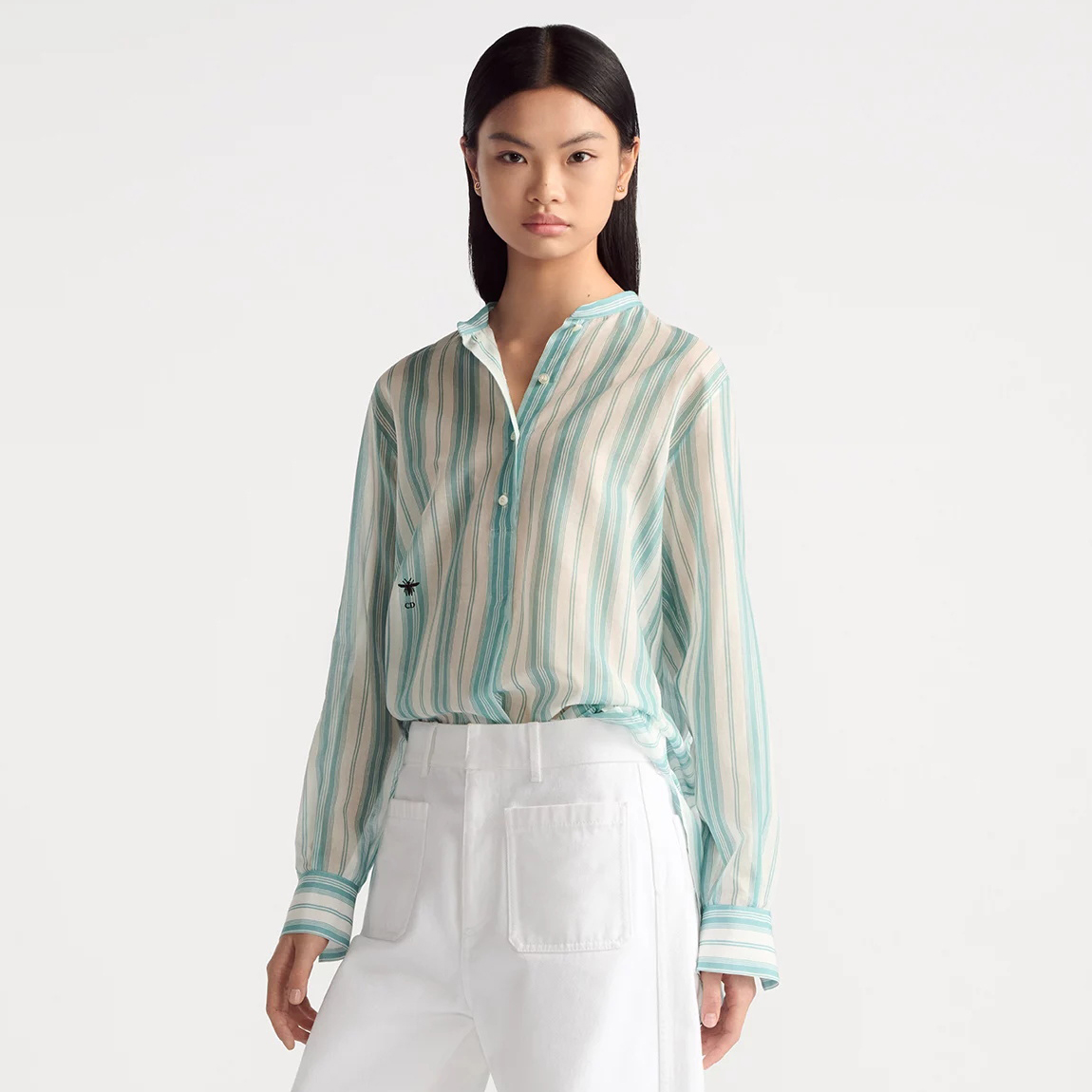 NIGO Dior Women's Summer Striped Printed Lightweight Single-Breasted Long-Sleeved Shirt #nigo77417