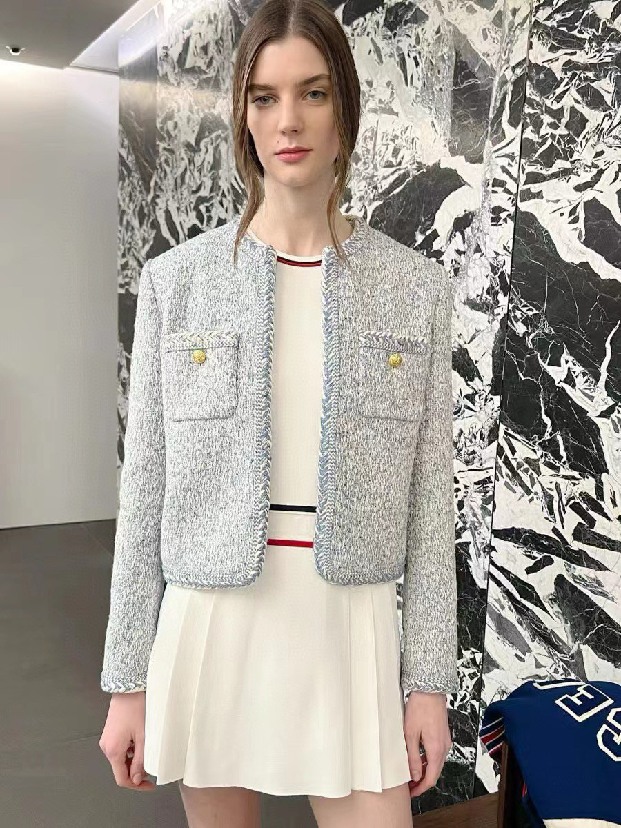 NIGO Celine Women's Spring & Autumn Woven Tweed Cardigan Wool Blend Fitted Long Sleeve Jacket #nigo1825