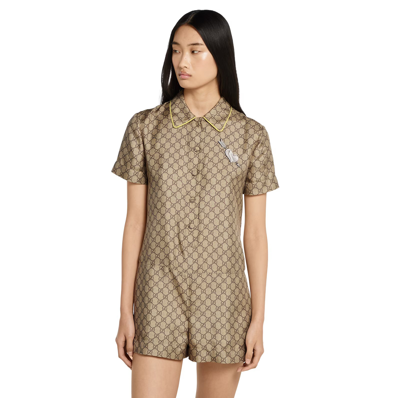 NIGO Gucci Women's Spring/Summer Solid Color Logo Print Cotton Single-Breasted Short-Sleeved Jumpsuit #nigo77415