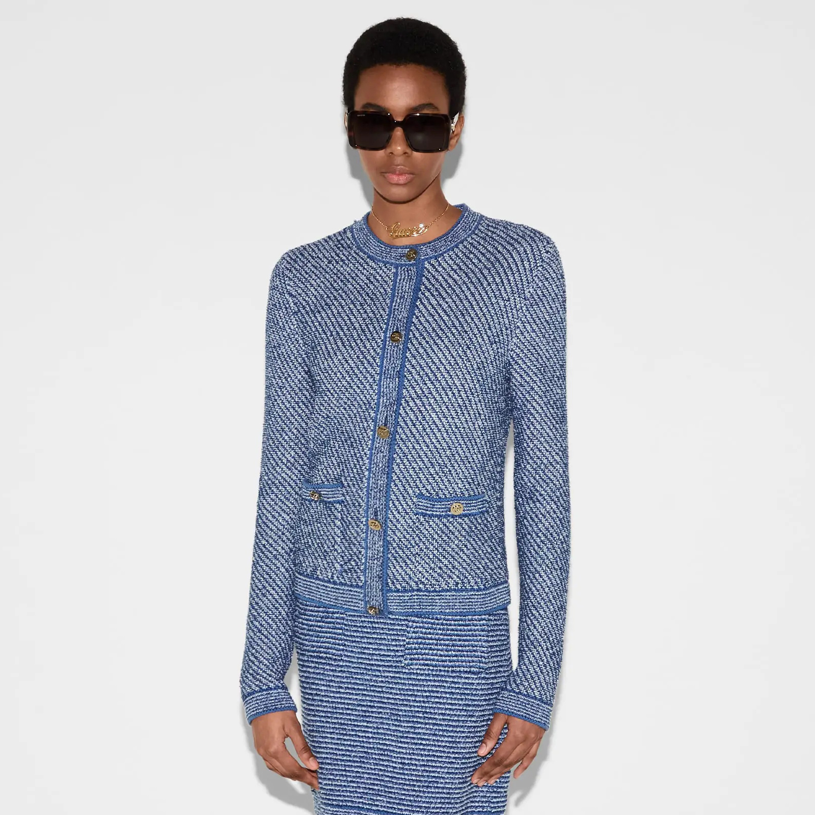 NIGO Gucci Women's Spring/Autumn Solid Color Striped Print Round Neck Single Button Long Sleeve Knitted Cardigan Jacket #nigo77432