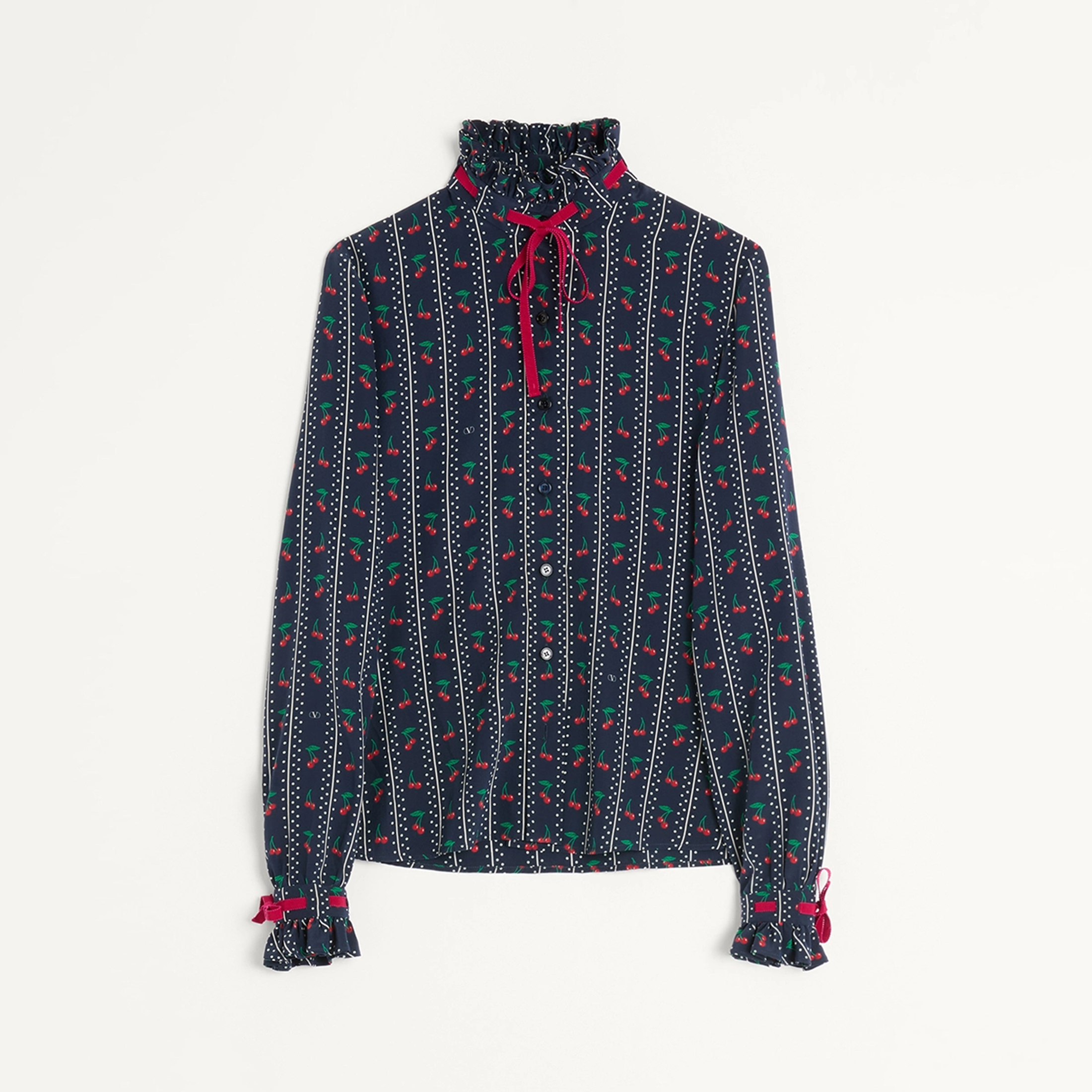 NIGO Valentino Cherryfic Cherry Pattern Double Crepe Shirt Lace Bustier Skirt Spring Summer Women's Fashion Temperament Retro Dark Elegant Suit Set Ngvp #nigo1738