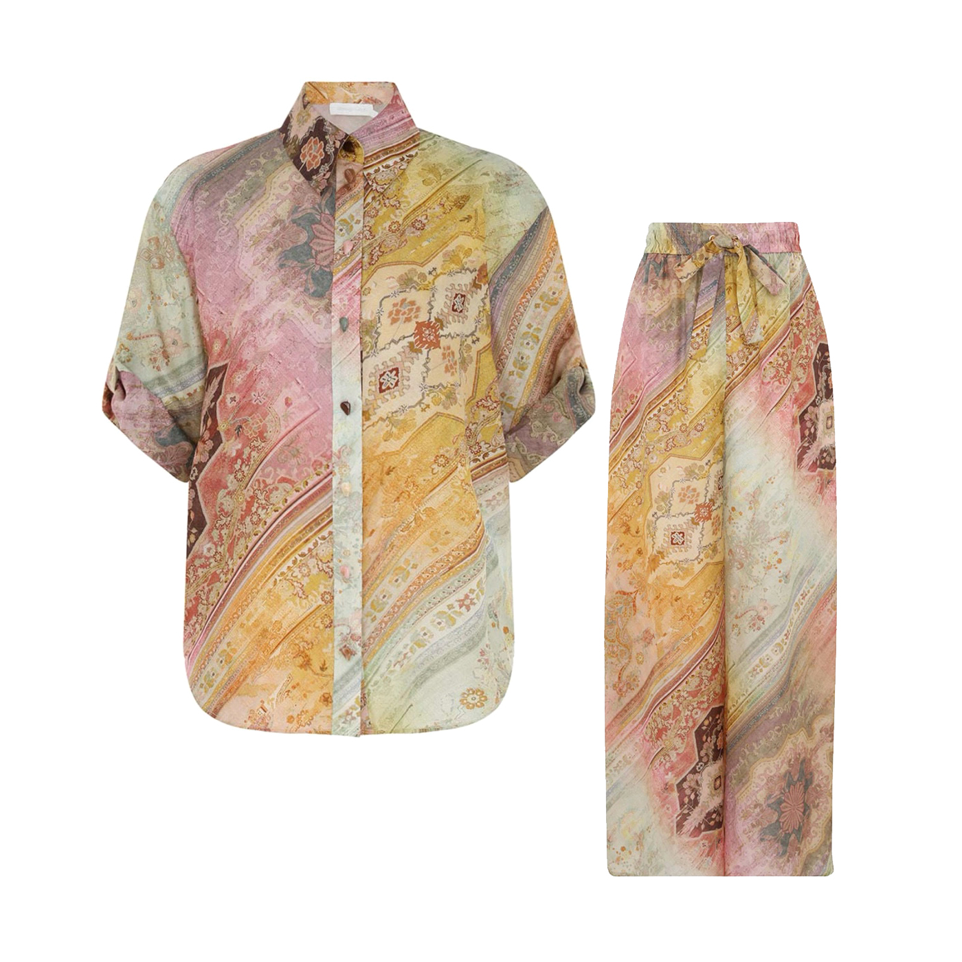 NIGO Zimmermann Women's Summer Patterned Printed Single Breasted Short Sleeved Shirt And Drawstring Casual Pants Set Suit #nigo77436