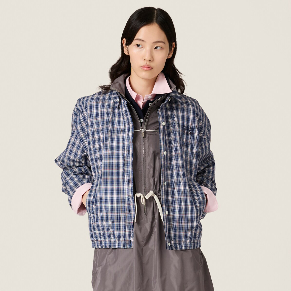 NIGO MiuMiu Women's Spring/Autumn Solid Color Checkered Print Single-Breasted Long-Sleeved Jacket #nigo77447