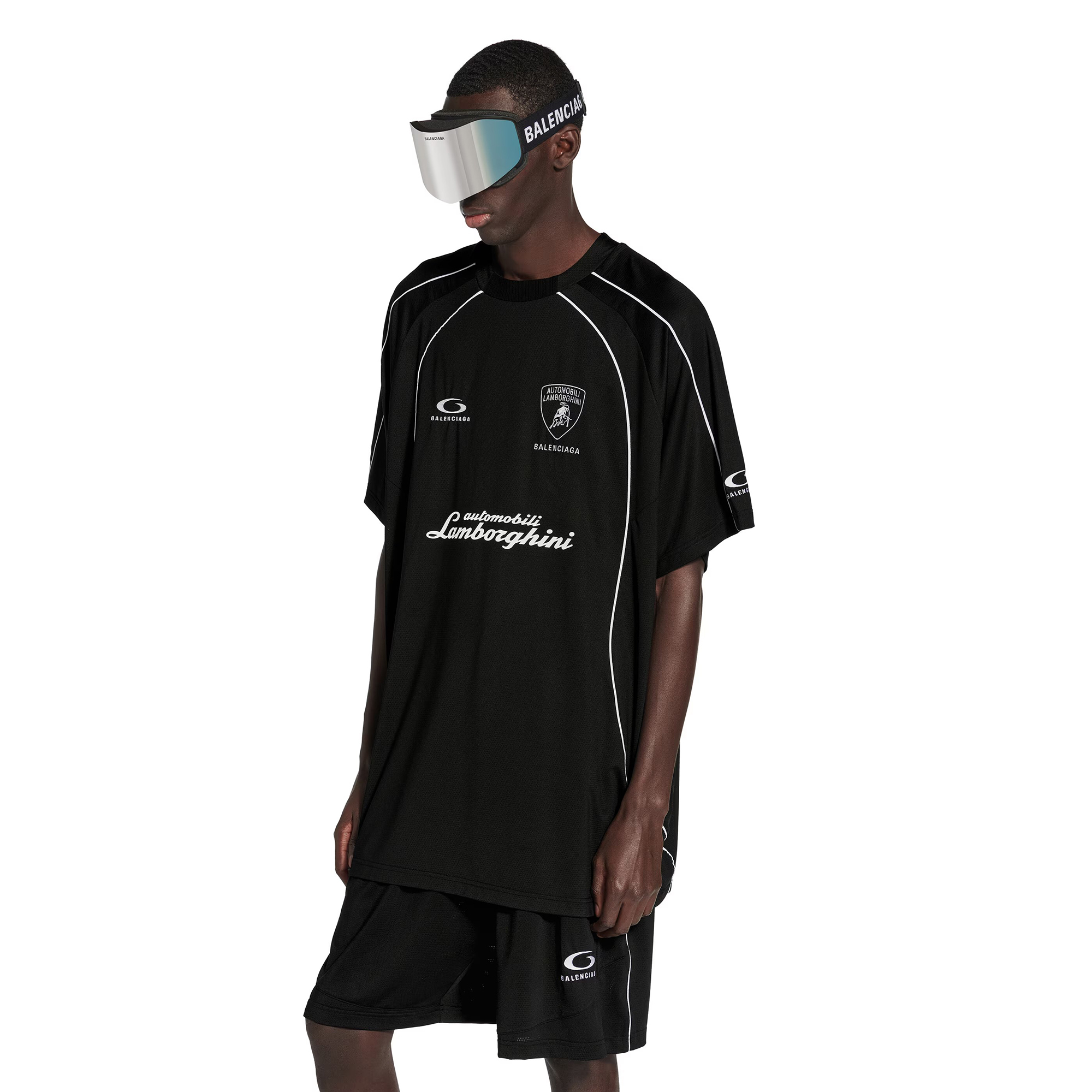 NIGO Balenciaga I Automobili Lamborghini Oversized Soccer Men's Summer Short Sleeved T-shirt In Black Mesh Jersey Casual Shorts Set Suit #nigo77457