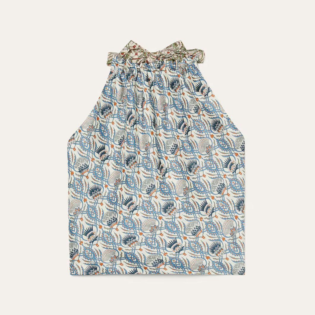 NIGO Loro Piana Women's Annet Top Summer Printed Sleeveless Lace Up Hanging Neck Silk Camisole Ngvp #nigo1828