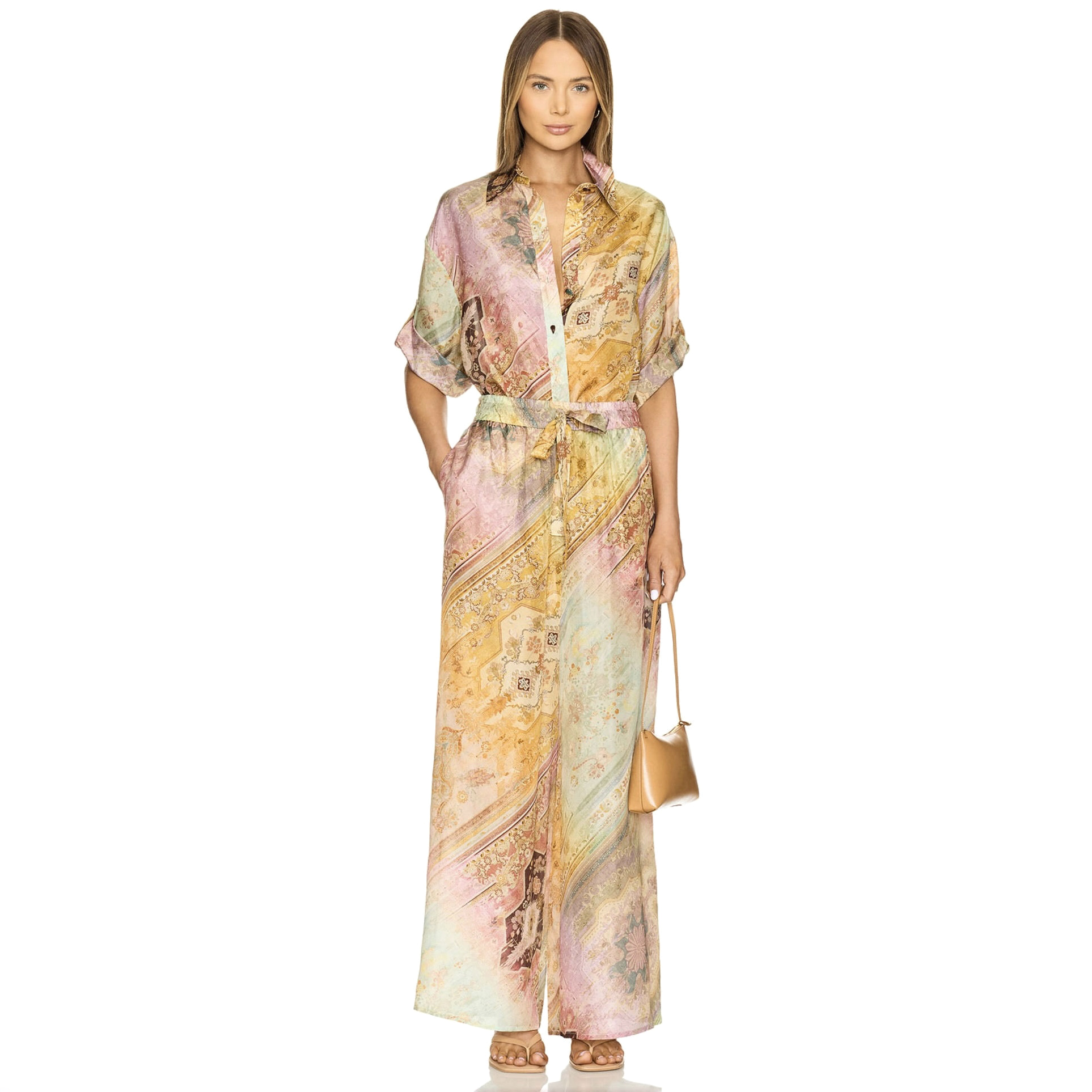 NIGO Zimmermann Women's Summer Patterned Printed Single Breasted Short Sleeved Shirt And Drawstring Casual Pants Set Suit #nigo77436