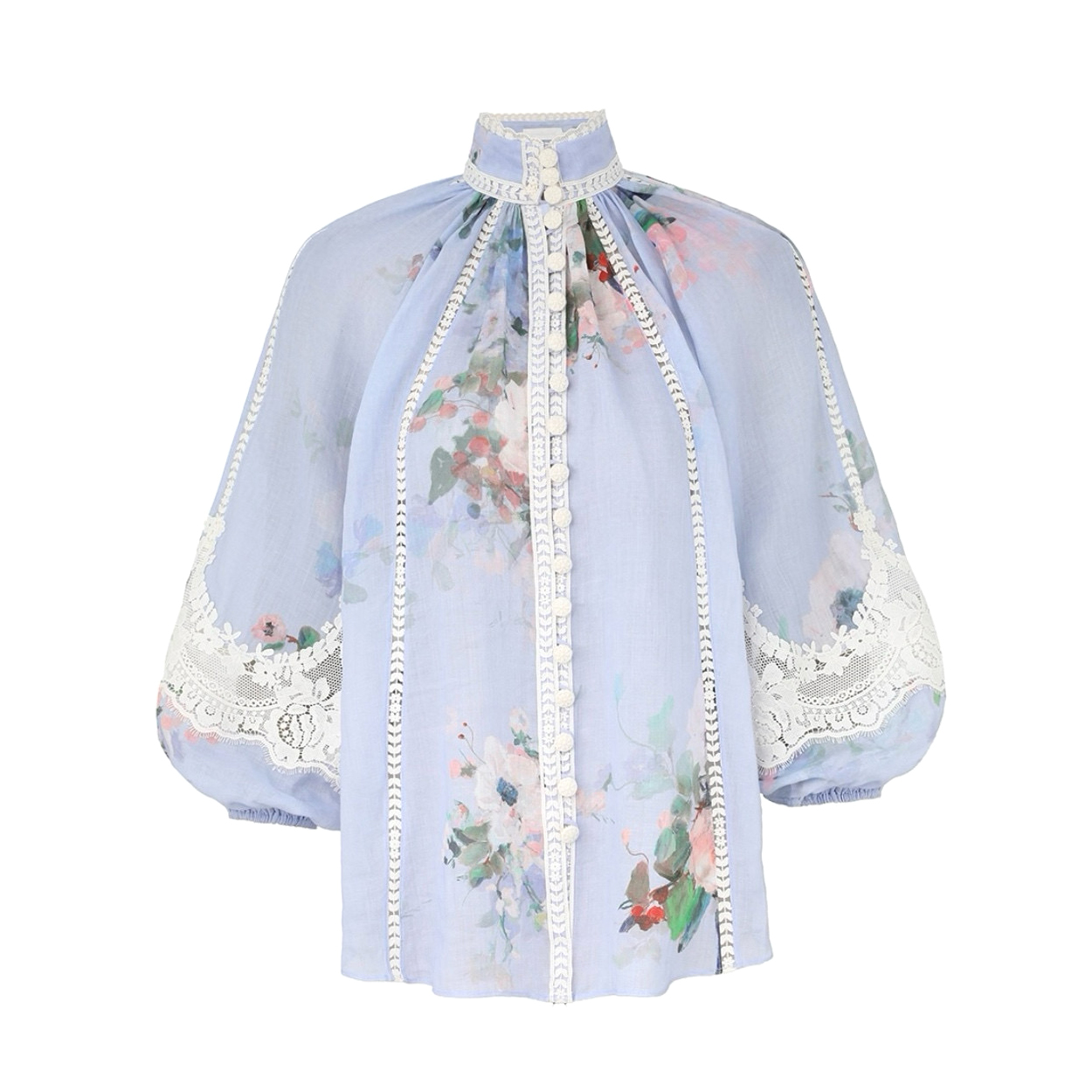 NIGO Zimmermann Women's Summer Floral Print Lace Trim Single Breasted Thin Long Sleeved Shirt And Casual Lace Shorts Set Suit #nigo77434