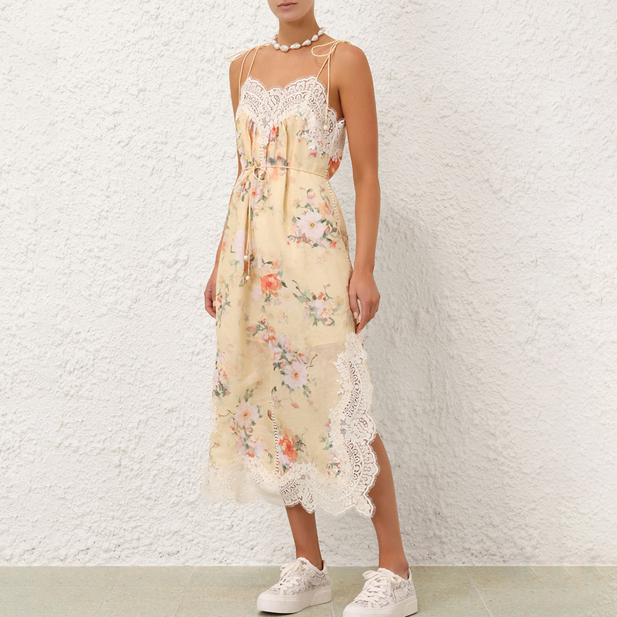 NIGO Zimmermann Women's Summer Solid Color Floral Pattern Print Lace Trim Strapless Dress #nigo77435