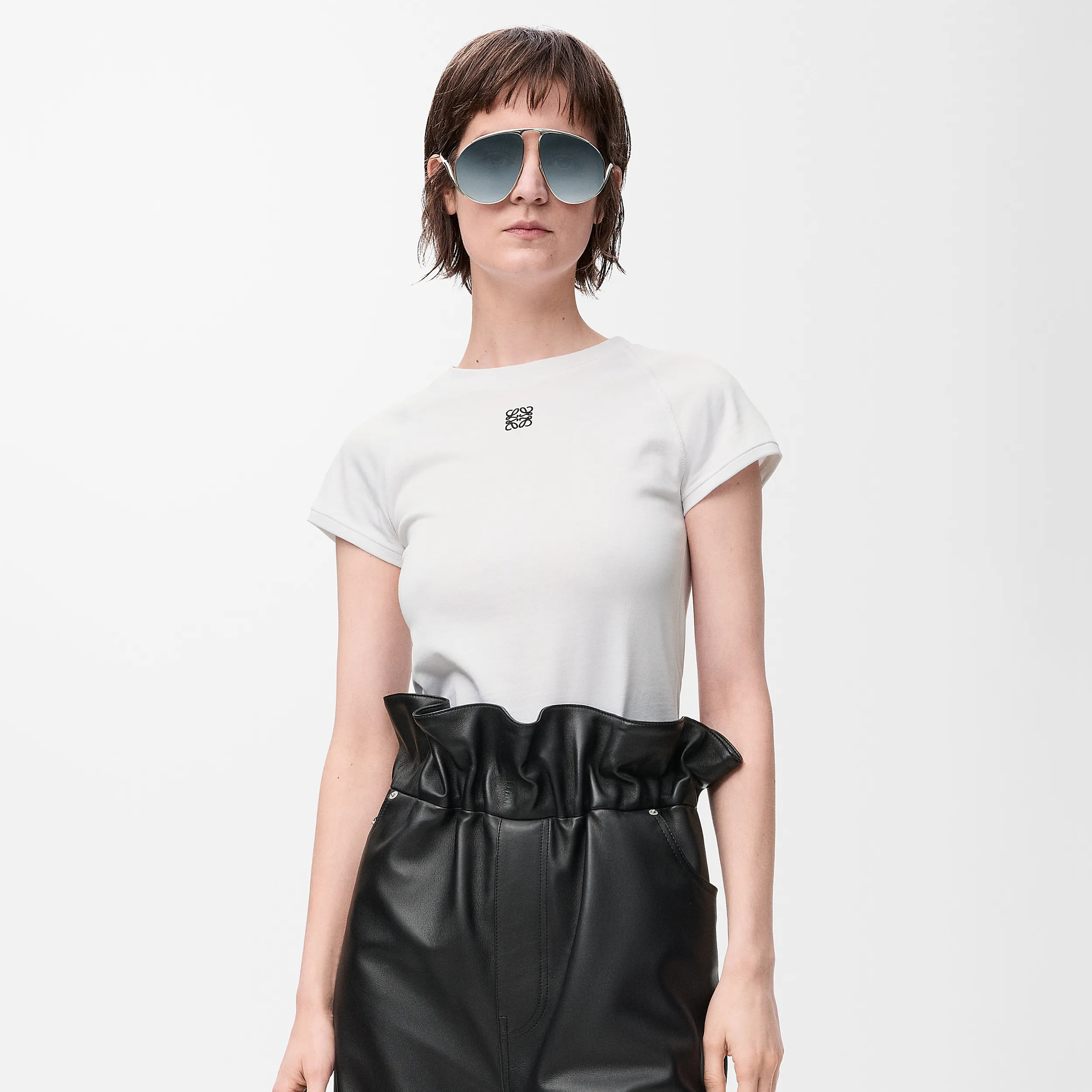 NIGO Loewe Women's Summer Solid Colour Embroidered Logo Print Round Neck Cotton Short Sleeve T-Shirt #nigo77439