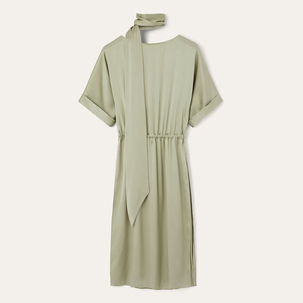 NIGO Loro Piana Women's Summer Solid Color Satin Short Sleeve Silk Elastic Waist Caren Dresses Ngvp #nigo1829