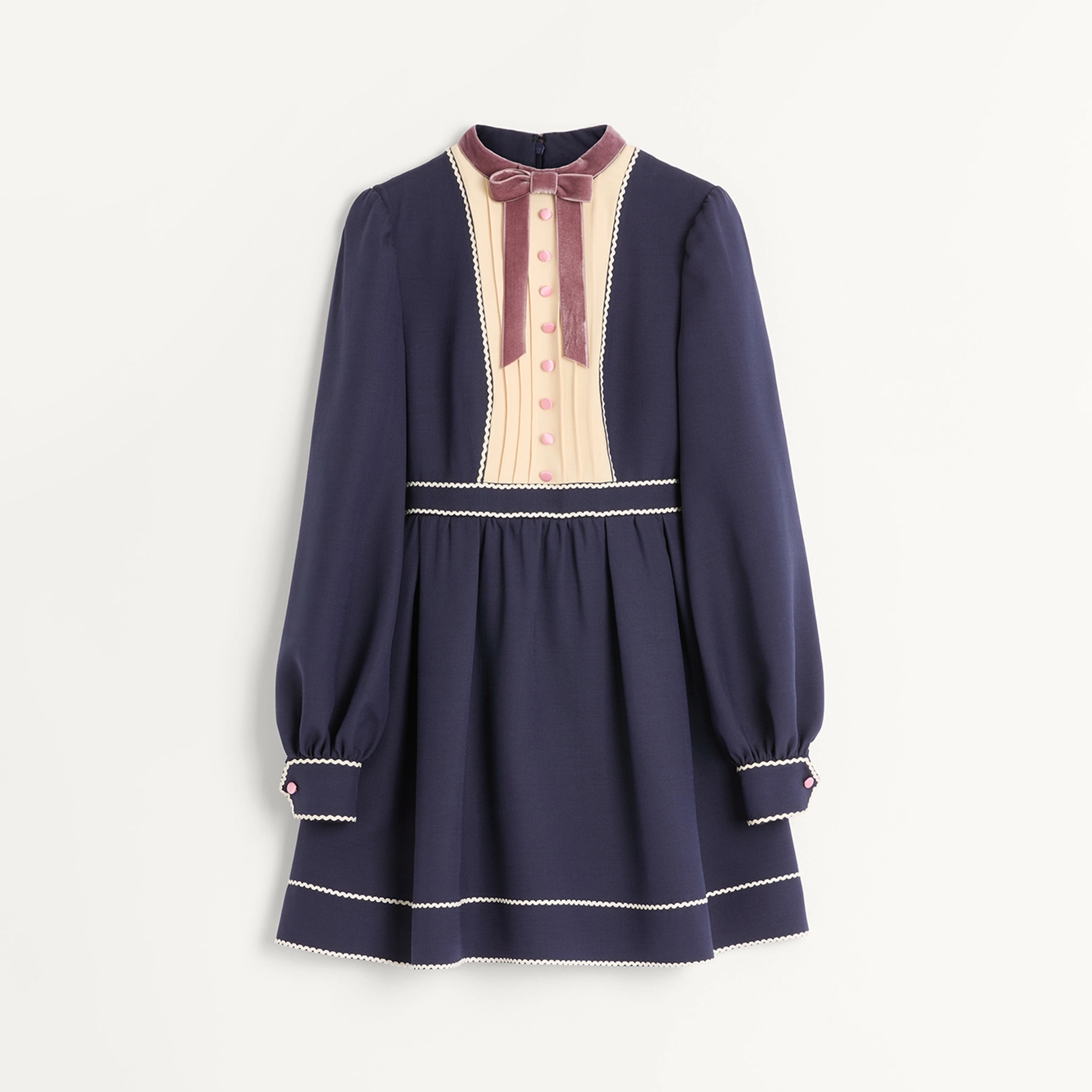 NIGO Valentino Women's Crepe Couture Velvet Colorblocking Round Neck Short Silk Wool Dress For Spring And Autumn Ngvp #nigo1832