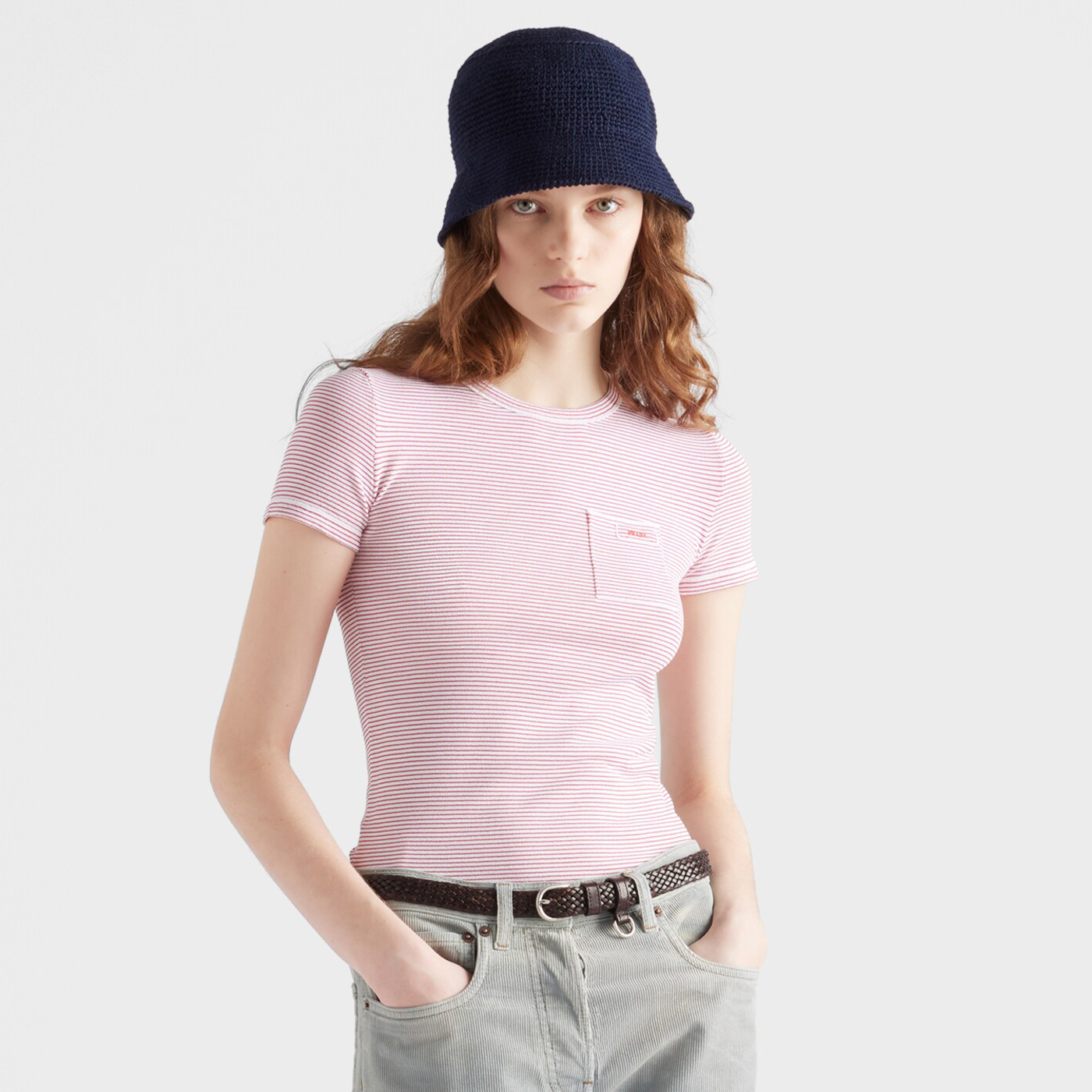 NIGO Prada Women's Summer Solid Color Striped Print Round Neck Short Sleeve T-Shirt #nigo77471