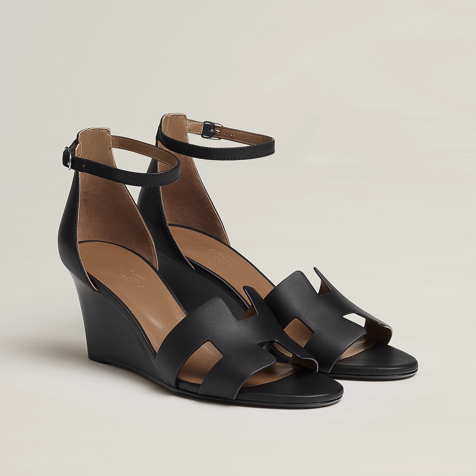 NIGO Hermes Legend Women's Solid Color Summer Solid Color Open Toe Buckle Leather Thick Sole High Heel Sandals Shoes #nigo77466