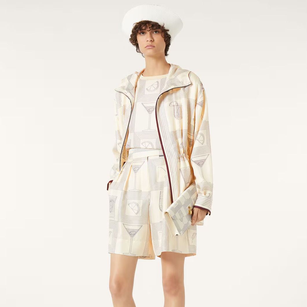 NIGO Loro Piana Women's Spring Summer Autumn Rafael Silk Printed Drawstring Parker Hooded Jacket Casual Dorin Striped Bermuda Shorts Ngvp #nigo1839