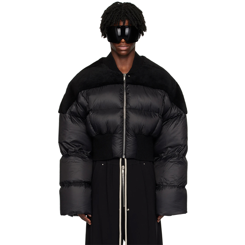 NIGO Rick Owens Men's Dark Style Short Splicing Puffer Down Jacket Autumn And Winter Solid Color Zipper Collarless Jacket #nigo81336
