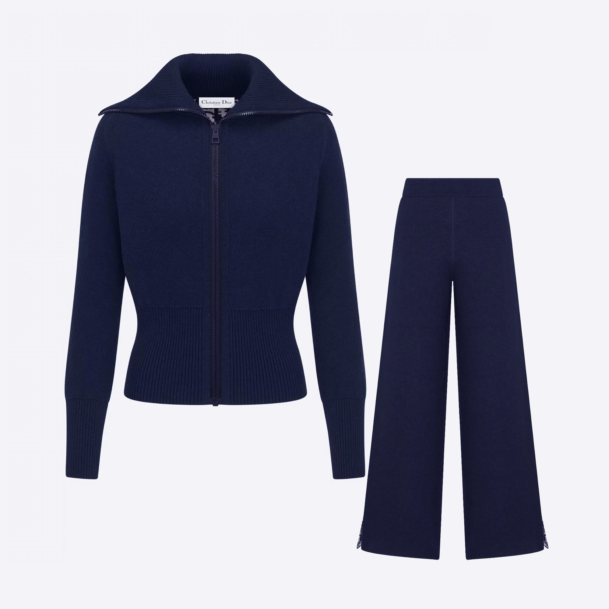 NIGO Dior Women's Spring/Autumn Solid Color Double-Sided Knitted Letter Print Zipper Collar Long Sleeve Jacket and Casual Pants Set Suit #nigo77492