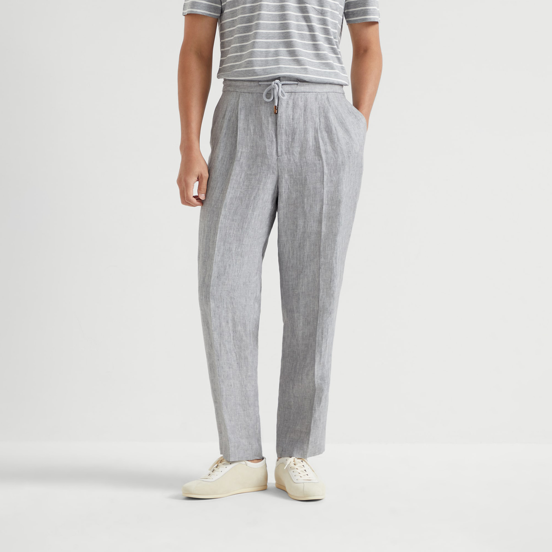 NIGO Brunello Cucinelli Men's Spring And Summer Tie Gray Linen Pants Fashion Trend Casual Comfortable Suit Pants Ngvp #nigo1755