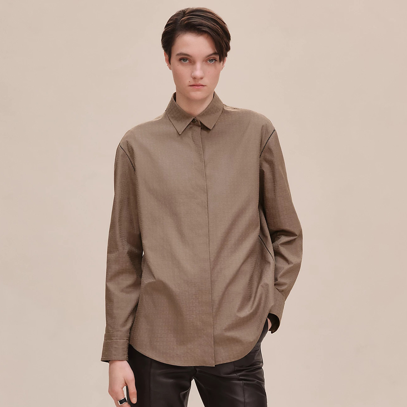 NIGO Hermes Women's Spring/Summer Solid Color Plain Pattern Single Button Long Sleeve “Mosaique” Shirt #nigo77514