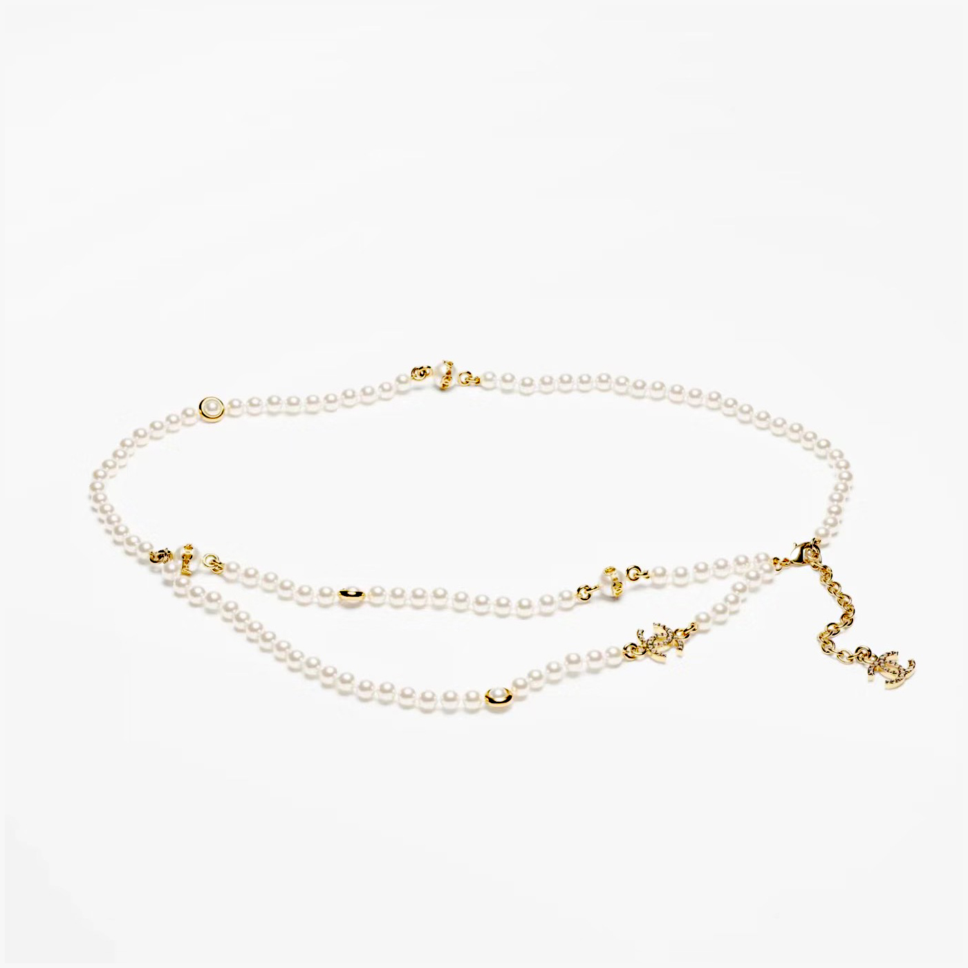 NIGO Chanel Women's Double-layer Design Gold Cc Letter Pearl Chain Belt #nigo77497
