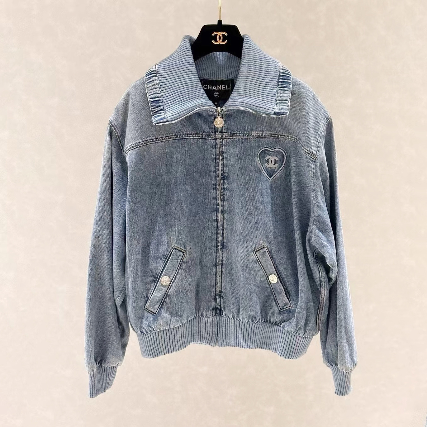 NIGO Chanel Coco Beach Women's Spring/Autumn Solid Color Waist-cinching Embroidered Denim Zipper Long-sleeved Jacket Casual Long Pants Shorts Three-piece Set Suit #nigo77531