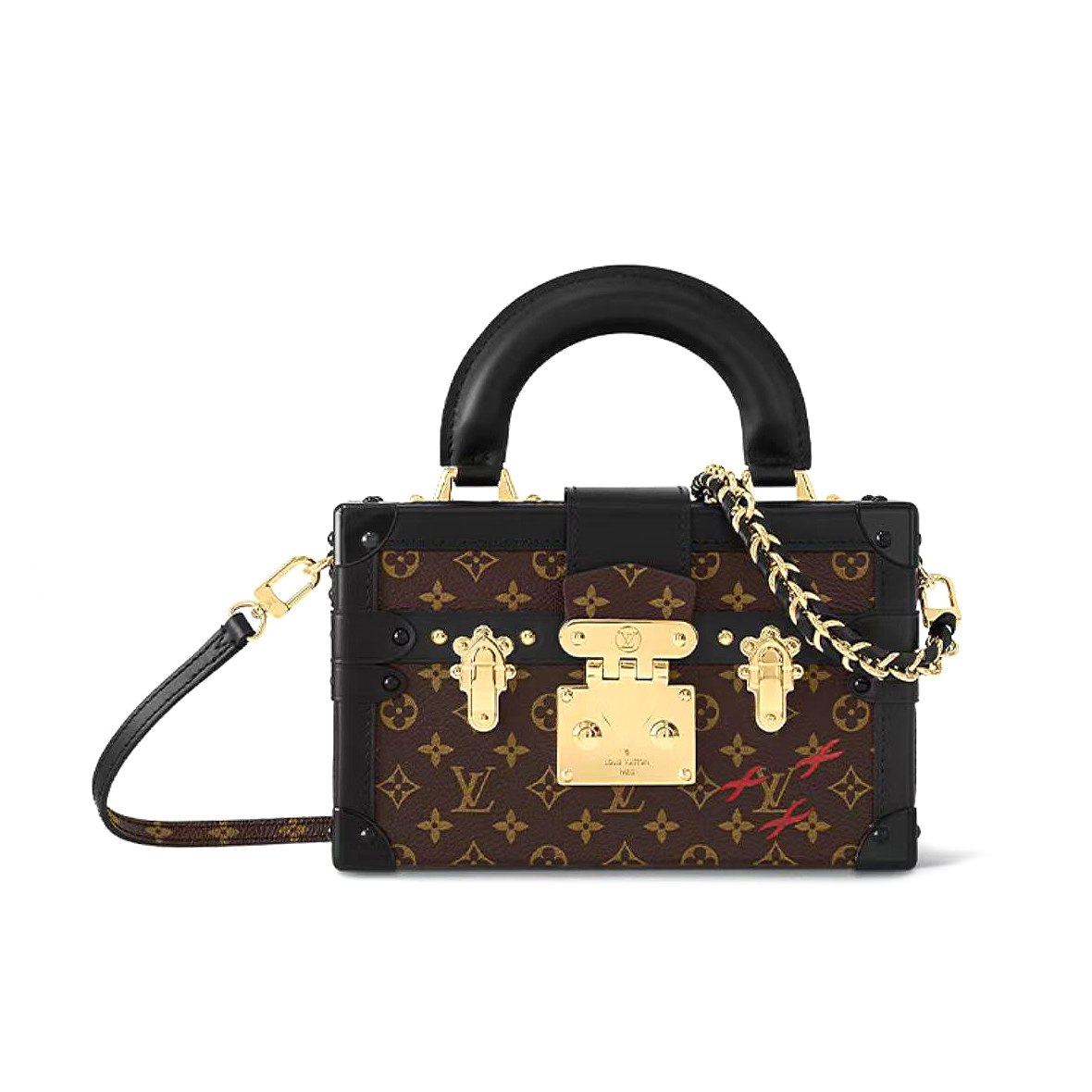 NIGO Louis Vuitton PETITE MALLE Women's Brown Letter Print Removable Adjustable Simple Magnetic Clasp Canvas and Leather Trim Box Bag Handbag Shoulder Bags #nigo77526