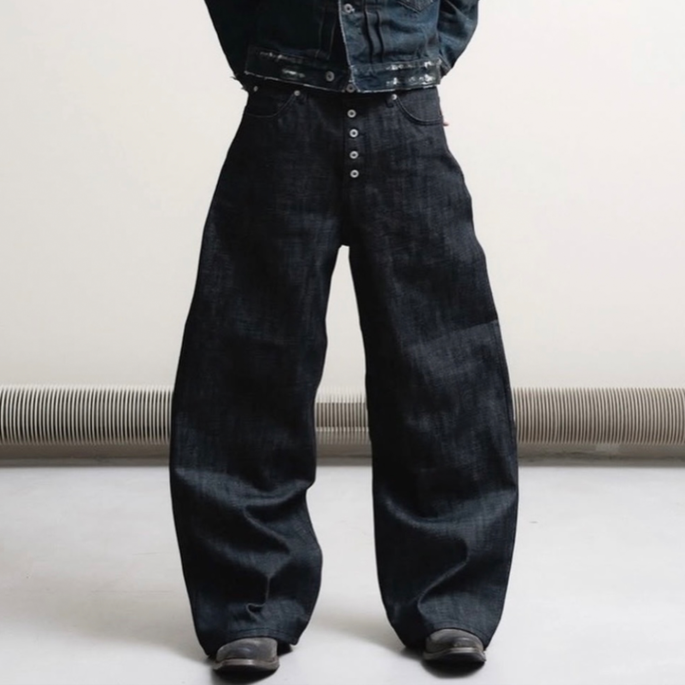 NIGO No Faith Studios Men's Spring And Summer Three-dimensional Jeans Baggy Version Of Straight Wide-leg Button Pants High Street Retro Dark Loose Pants Ngvp #nigo1748