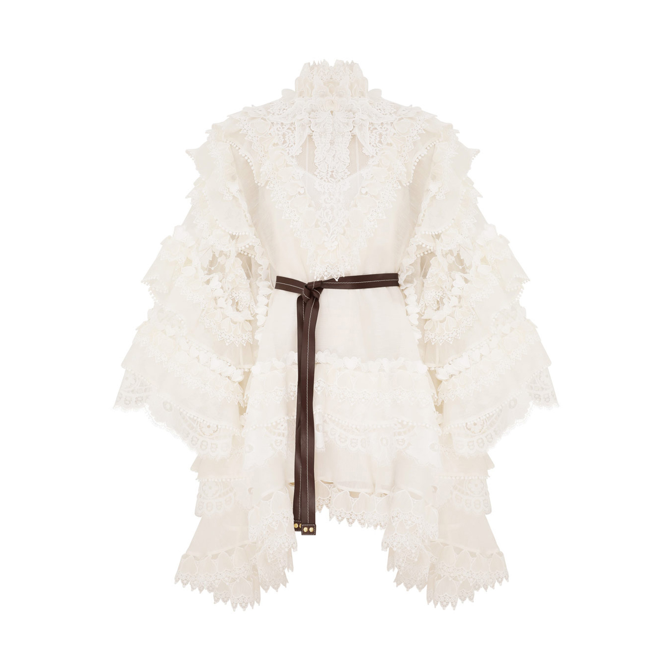 NIGO Zimmermann Women's Spring/Summer Solid Color Lace Trim Tie-Waist Short Long-Sleeved Dress #nigo77496