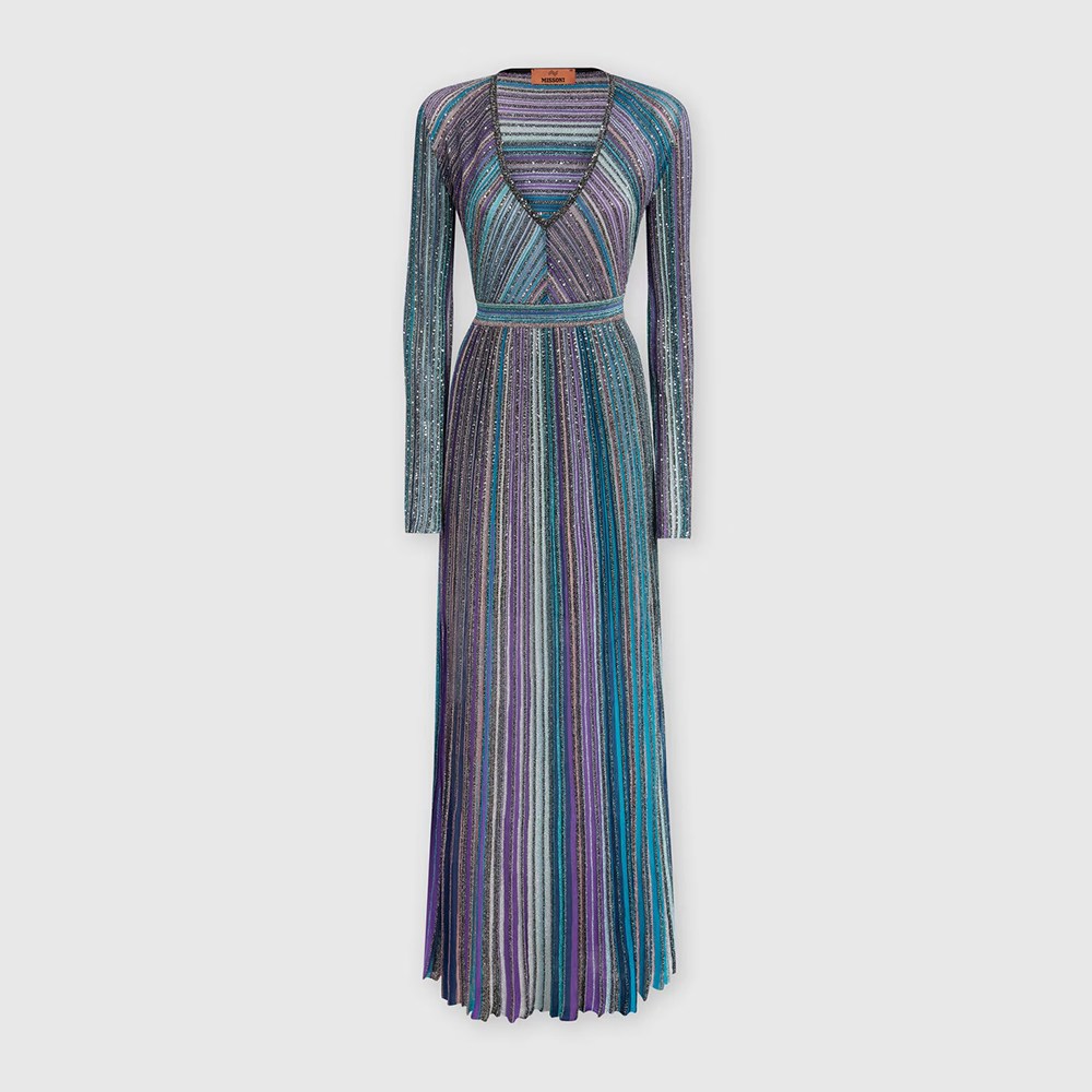 NIGO Missoni Women's Spring & Autumn Colorblocking V-Neck Knit Pullover Long Sleeve Dress Ngvp #nigo1849