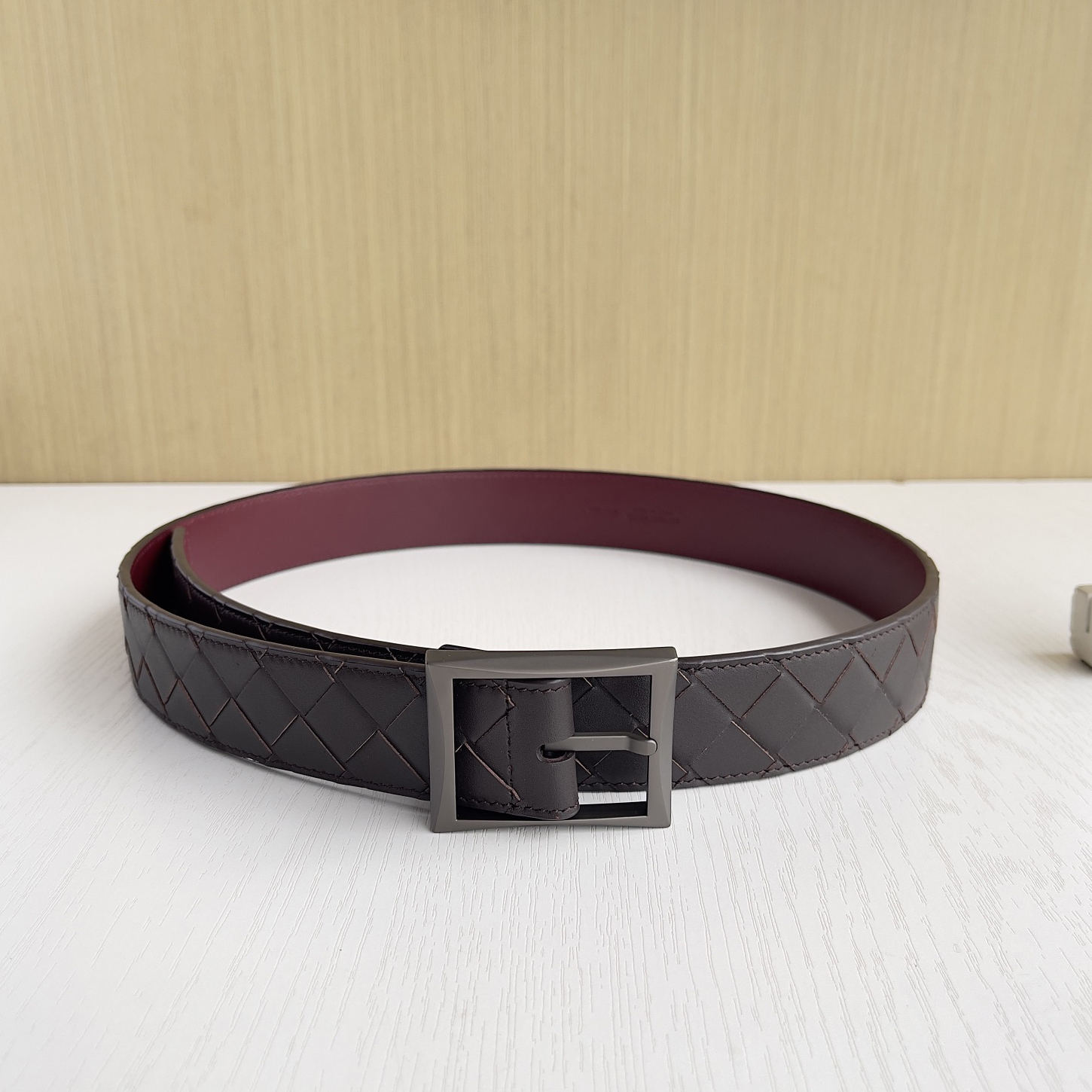 NIGO Bottega Veneta Intrecciato Men's Solid Color Buckle Design Braided Cowhide Leather Belt #nigo77537