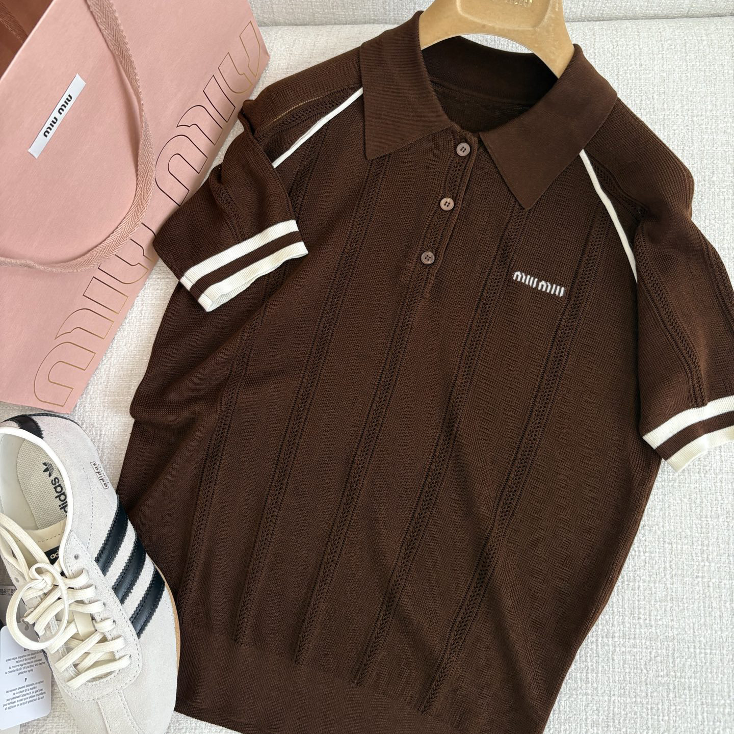 NIGO MiuMiu Women's Summer Solid Color Cotton Knitted Logo Print Polo Neck Short Sleeve T-Shirt #nigo77539