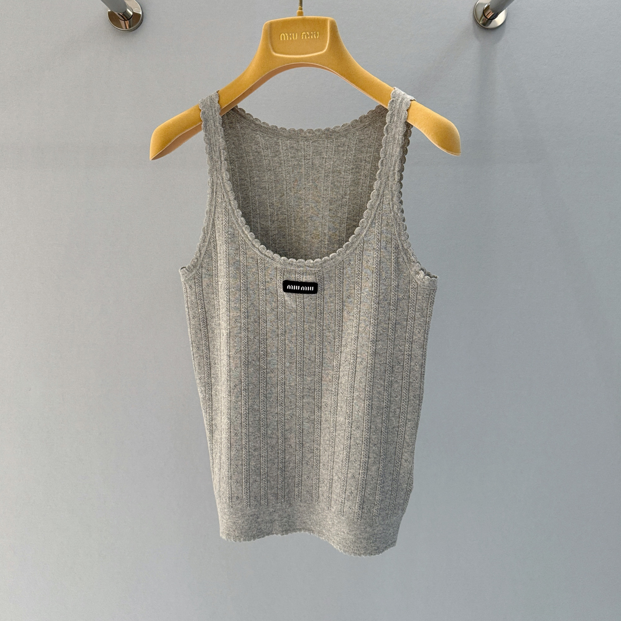 NIGO MiuMiu Women's Summer Solid Color Letter Print Lace Knitted Round Neck Sleeveless Top #nigo77546