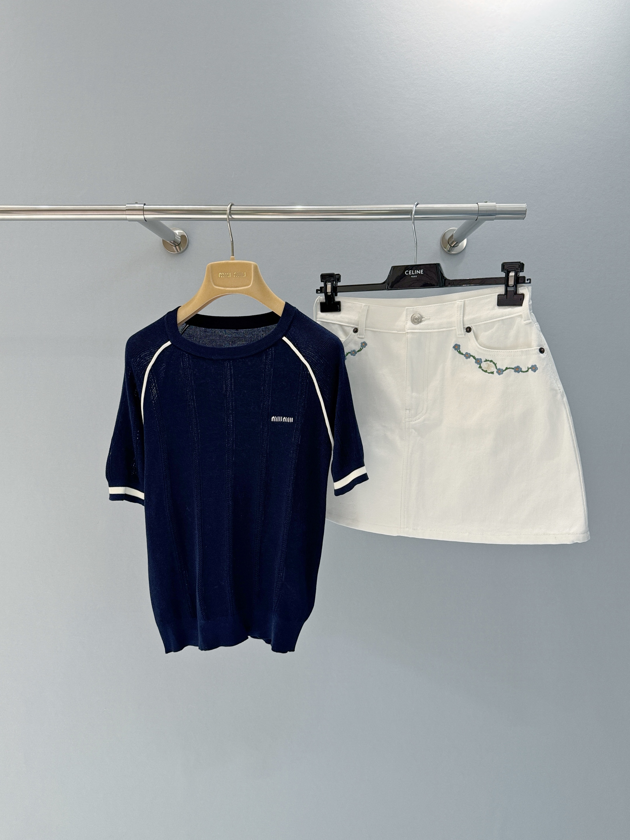 NIGO MiuMiu Women's Summer Solid Color Cotton Knitted Logo Print Polo Neck Short Sleeve T-Shirt #nigo77551