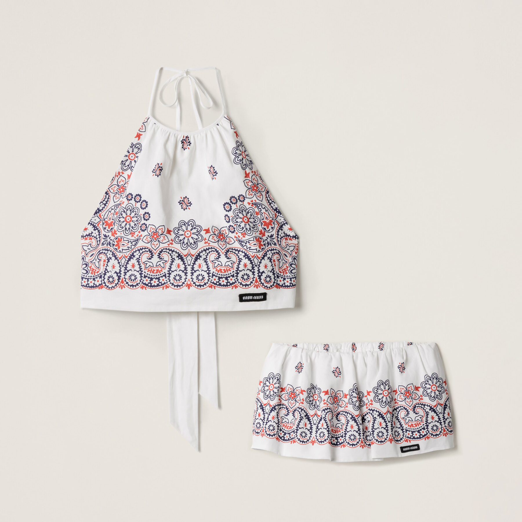 NIGO MiuMiu Women's Summer Floral Print Revenge Backless Tank Top and Casual Stretch Waist Short Skirt Set Suit #nigo77553