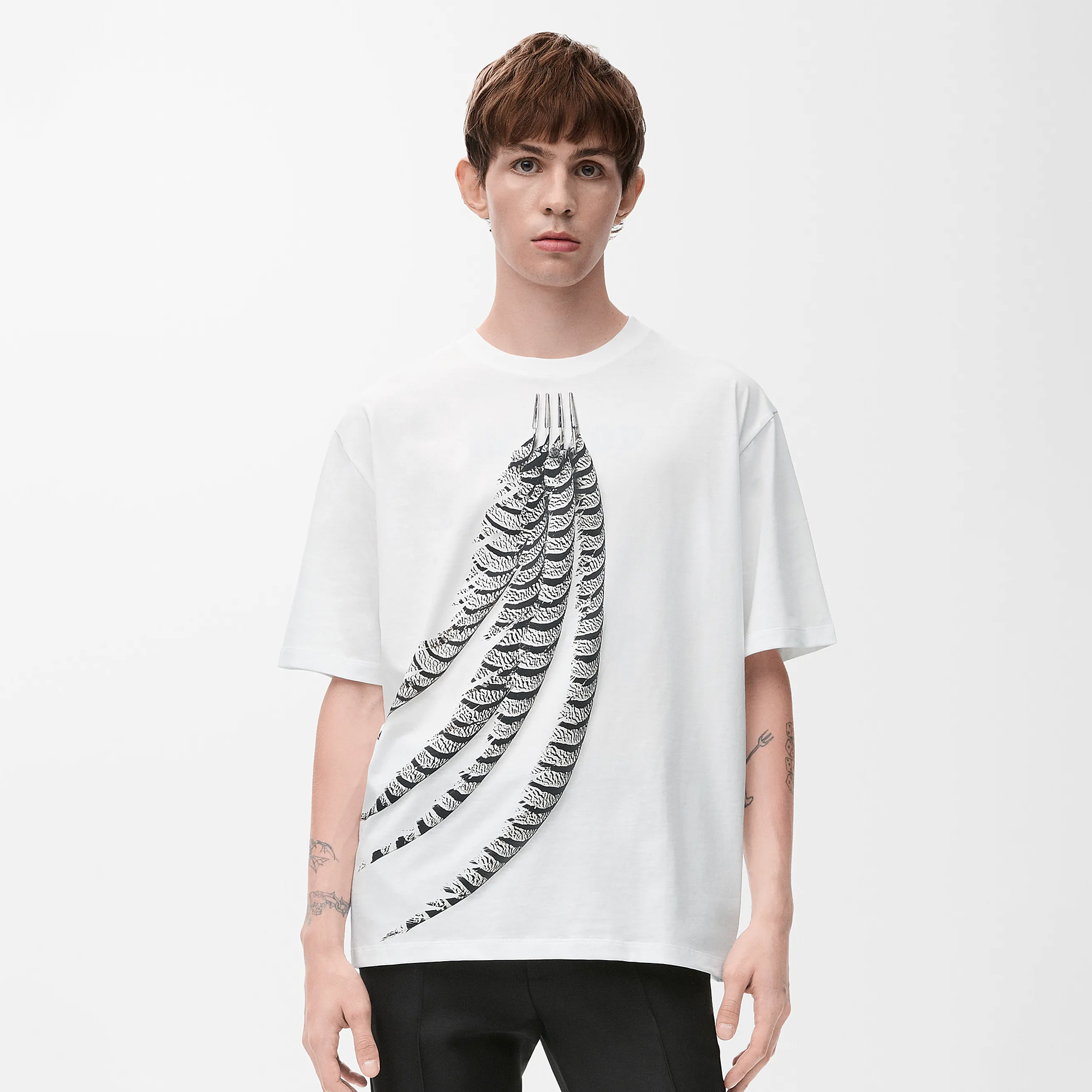 NIGO Loewe Men's Spring And Summer Feather Print Solid Color Cotton Loose Round Neck Short Sleeve T-Shirt Ngvp #nigo1852