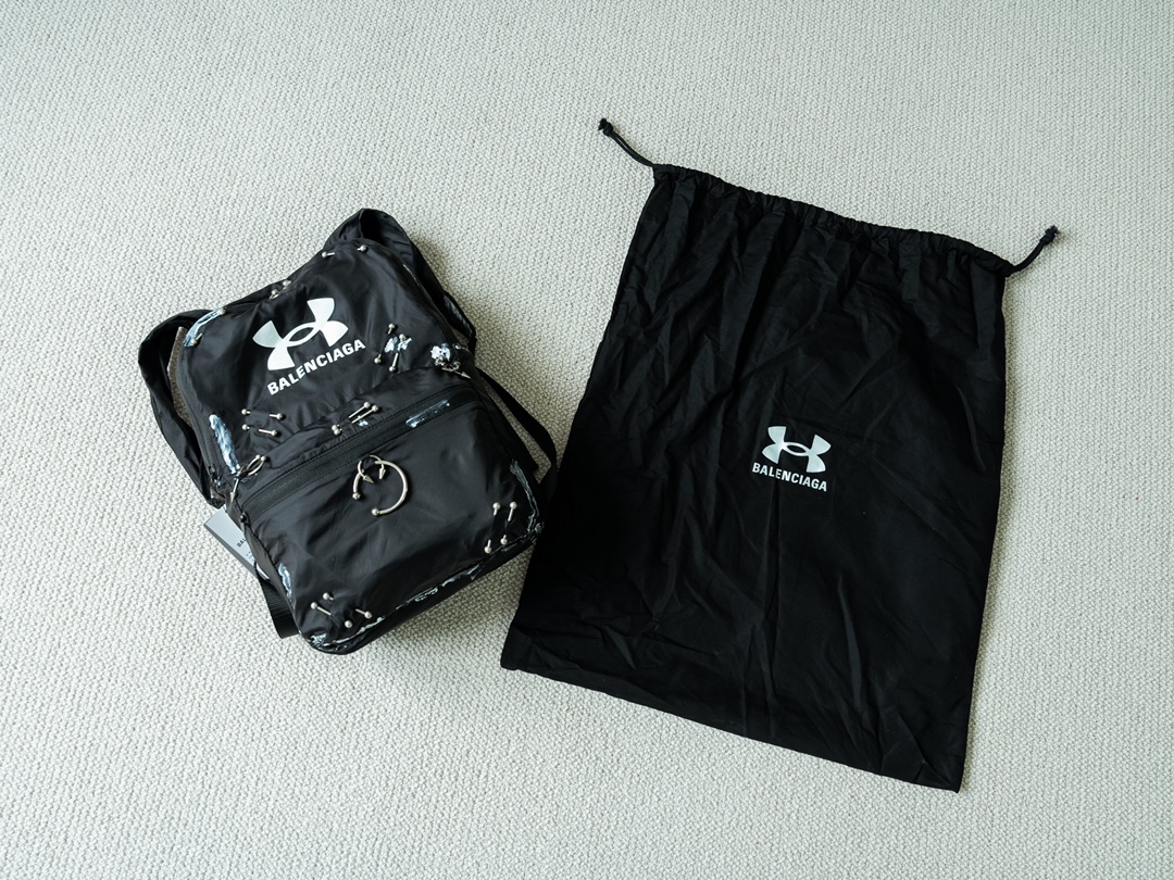NIGO Balenciaga X Under Armour Men's Solid Colour Zipper Closure Nylon Fabric Silver Hardware Backpack Bag Bags #nigo77558