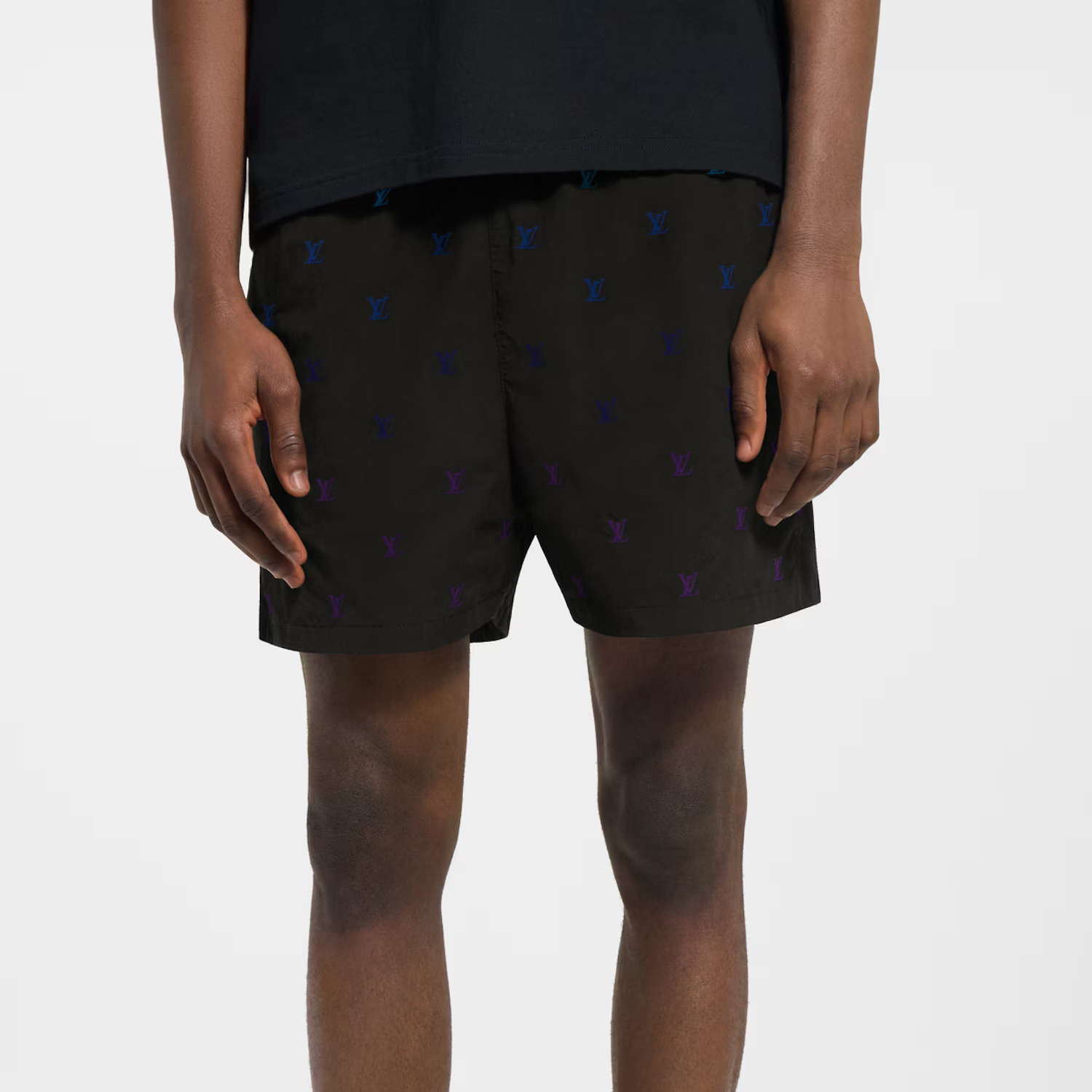 NIGO Louis Vuitton LV BLASON Men's Gradient Embroidered Logo Print Solid Color Drawstring Beach Shorts #nigo77563
