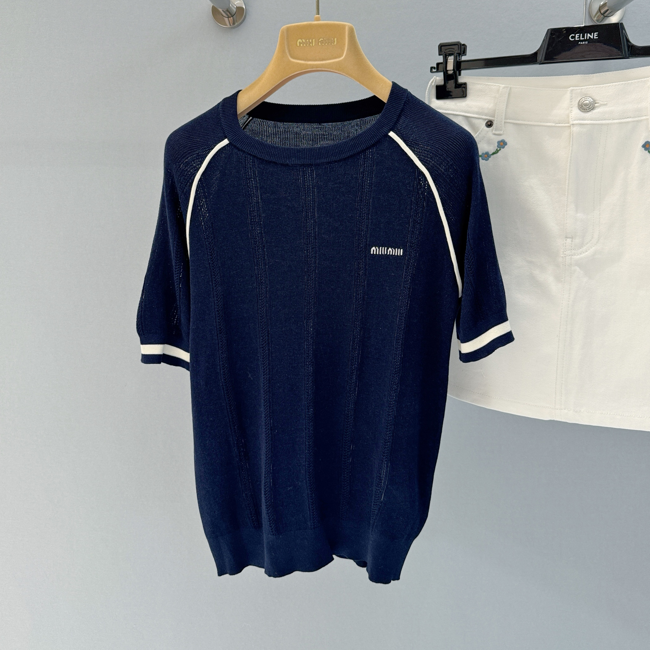 NIGO MiuMiu Women's Summer Solid Color Cotton Knitted Logo Print Polo Neck Short Sleeve T-Shirt #nigo77551