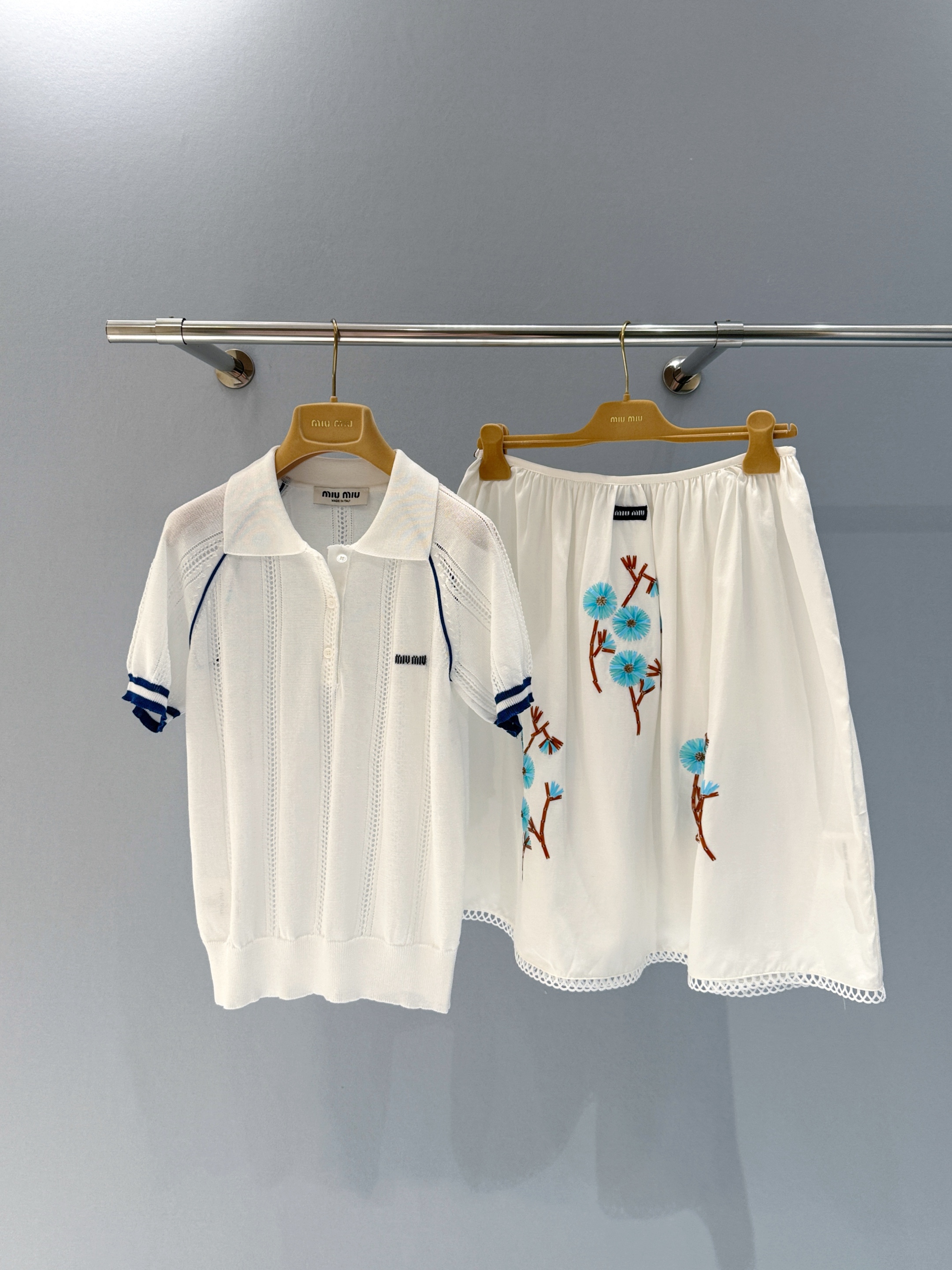 NIGO MiuMiu Women's Summer Solid Color Cotton Knitted Logo Print Polo Neck Short Sleeve T-Shirt #nigo77549