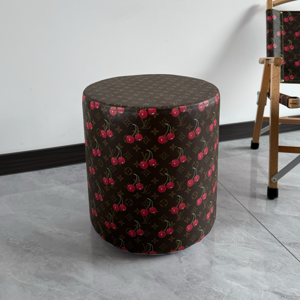 NIGO Louis Vuitton LV X TM Brown Letter Print Cherry Pattern Leather Home Round Stool Accessories #nigo77575