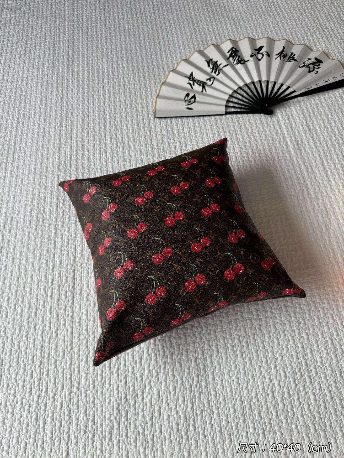 NIGO Louis Vuitton LV X TM Brown Letter Print Cherry Pattern Leather Home Pillow Cushion Accessories #nigo77576