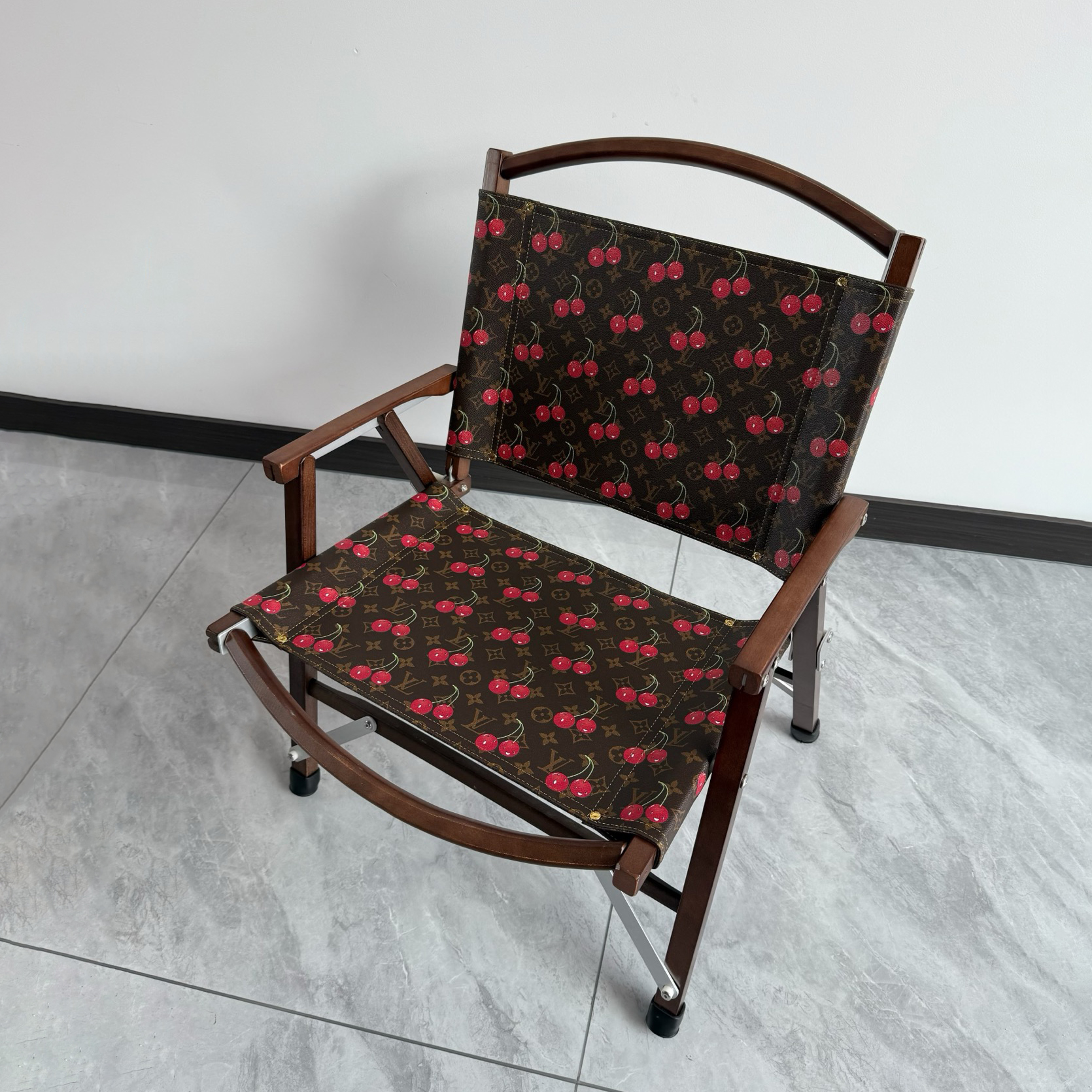 NIGO Louis Vuitton LV X TM Brown Letter Print Cherry Pattern Outdoor Foldable Leisure Beach Chair Chair Home Accessories #nigo77574