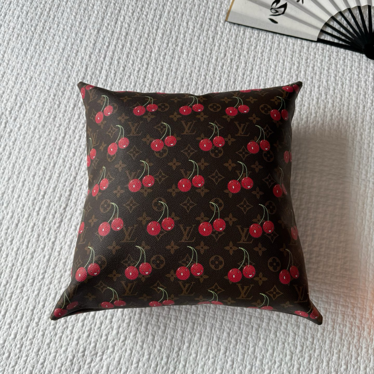 NIGO Louis Vuitton LV X TM Brown Letter Print Cherry Pattern Leather Home Pillow Cushion Accessories #nigo77576