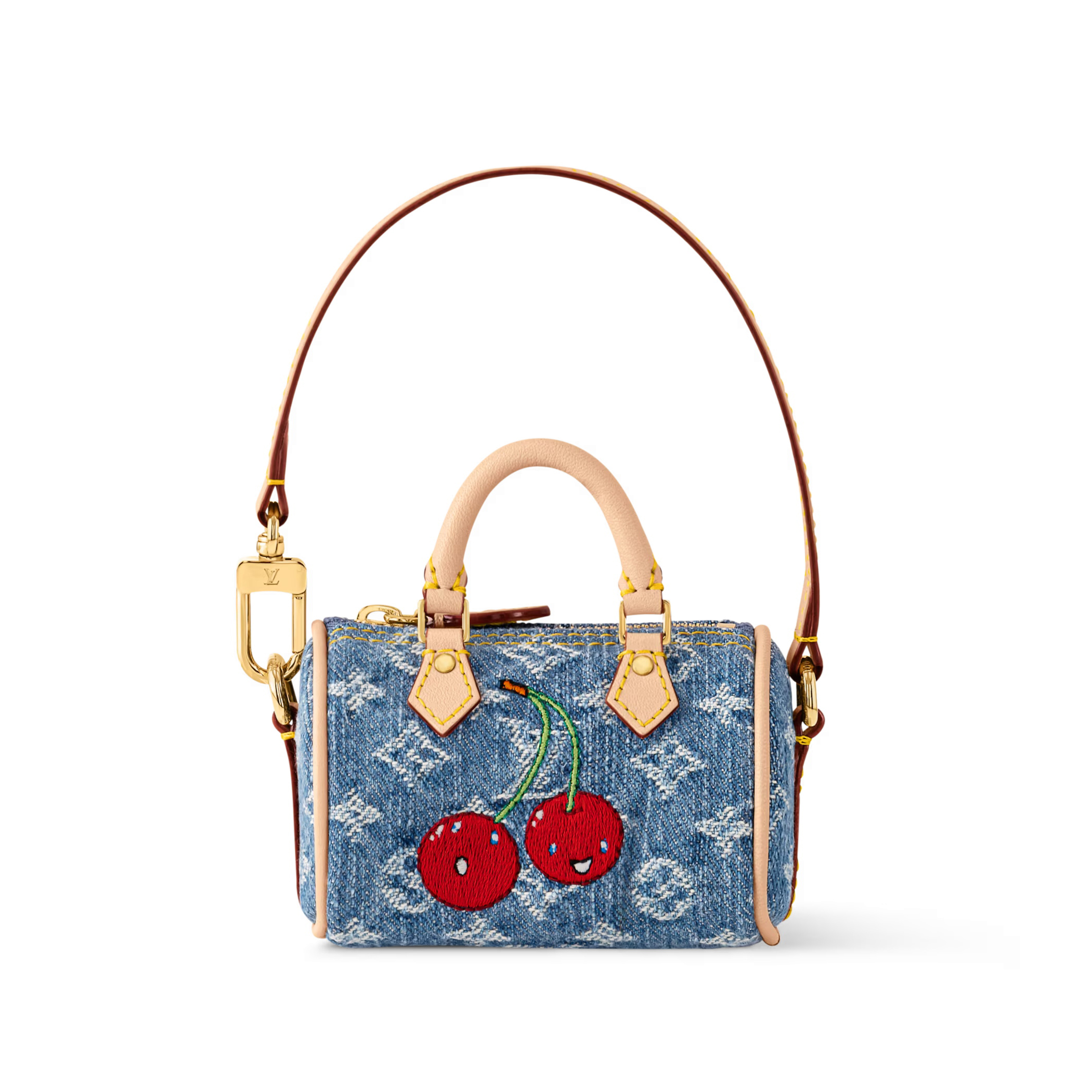 NIGO Louis Vuitton LV x TM Micro Speedy Denim Cerise Women's Blue Denim Fabric Cherry Pattern Mini Bag Bags #nigo77583