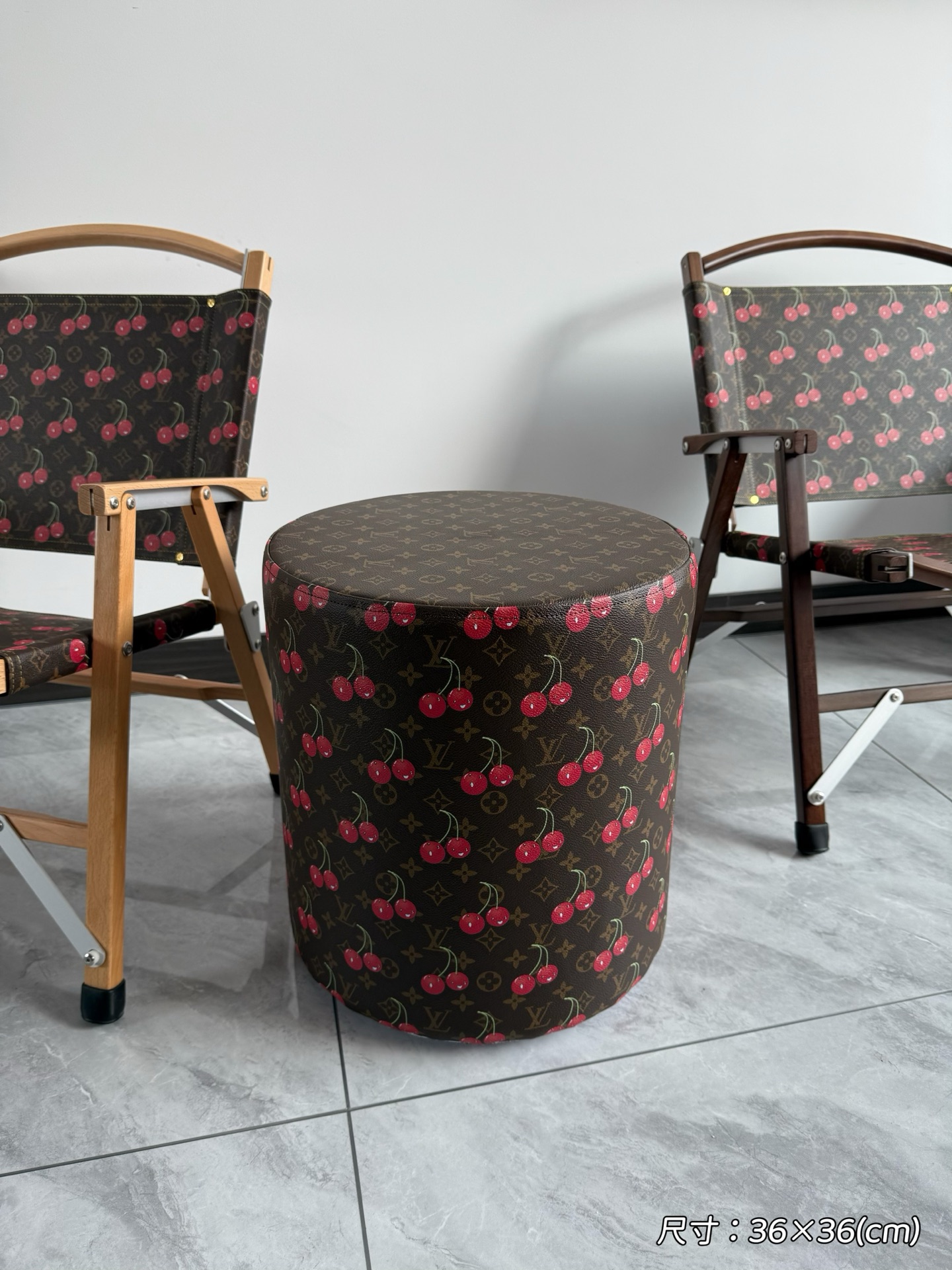 NIGO Louis Vuitton LV X TM Brown Letter Print Cherry Pattern Leather Home Round Stool Accessories #nigo77575