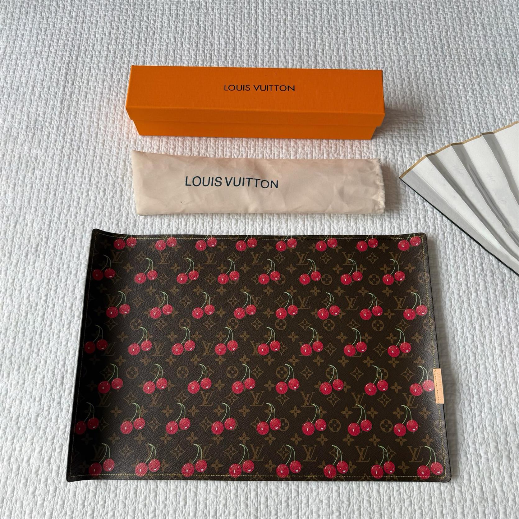 NIGO Louis Vuitton LV X TM Brown Letter Print Cherry Pattern Leather Home Cushion Table Mat Placemat Accessories #nigo77577
