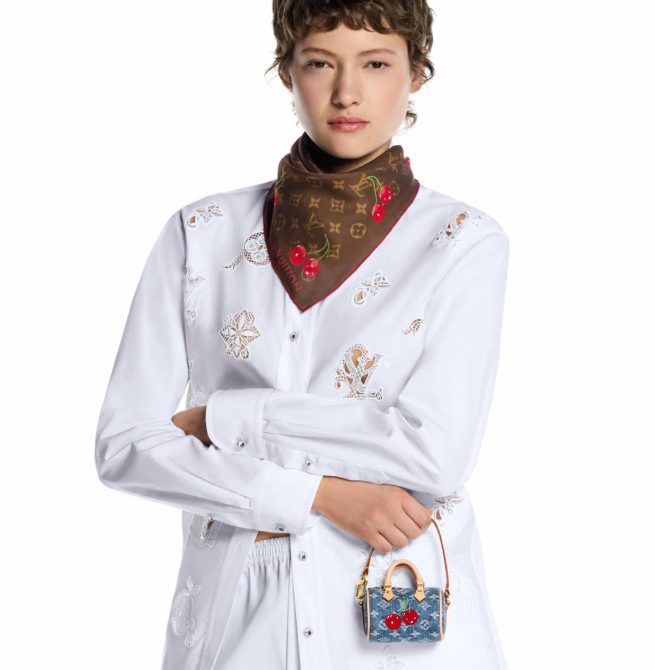 NIGO Louis Vuitton LV x TM Micro Speedy Denim Cerise Women's Blue Denim Fabric Cherry Pattern Mini Bag Bags #nigo77583