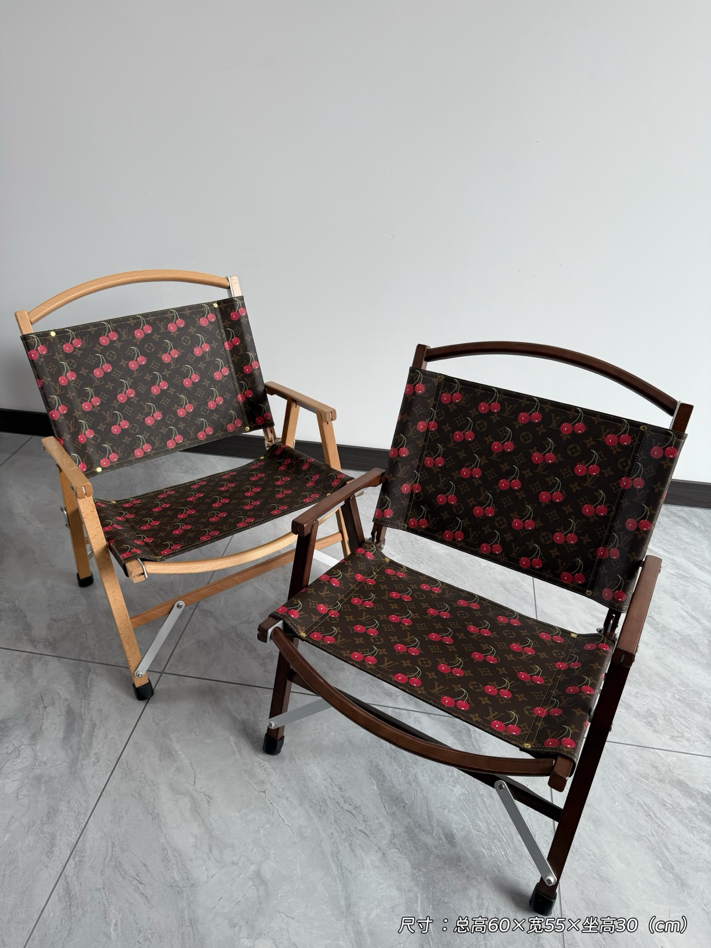 NIGO Louis Vuitton LV X TM Brown Letter Print Cherry Pattern Outdoor Foldable Leisure Beach Chair Chair Home Accessories #nigo77574