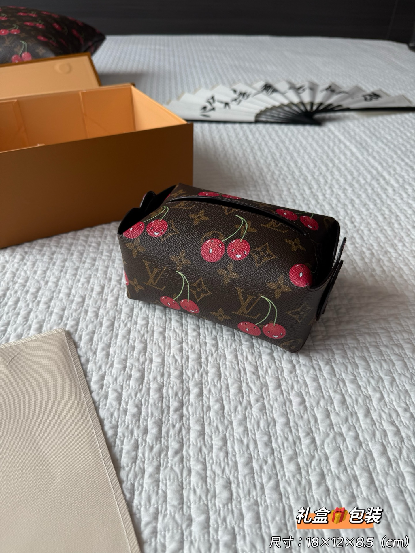 NIGO Louis Vuitton LV X TM Brown Letter Print Cherry Pattern Leather Home Removable Assembly Tissue Box Accessories #nigo77578