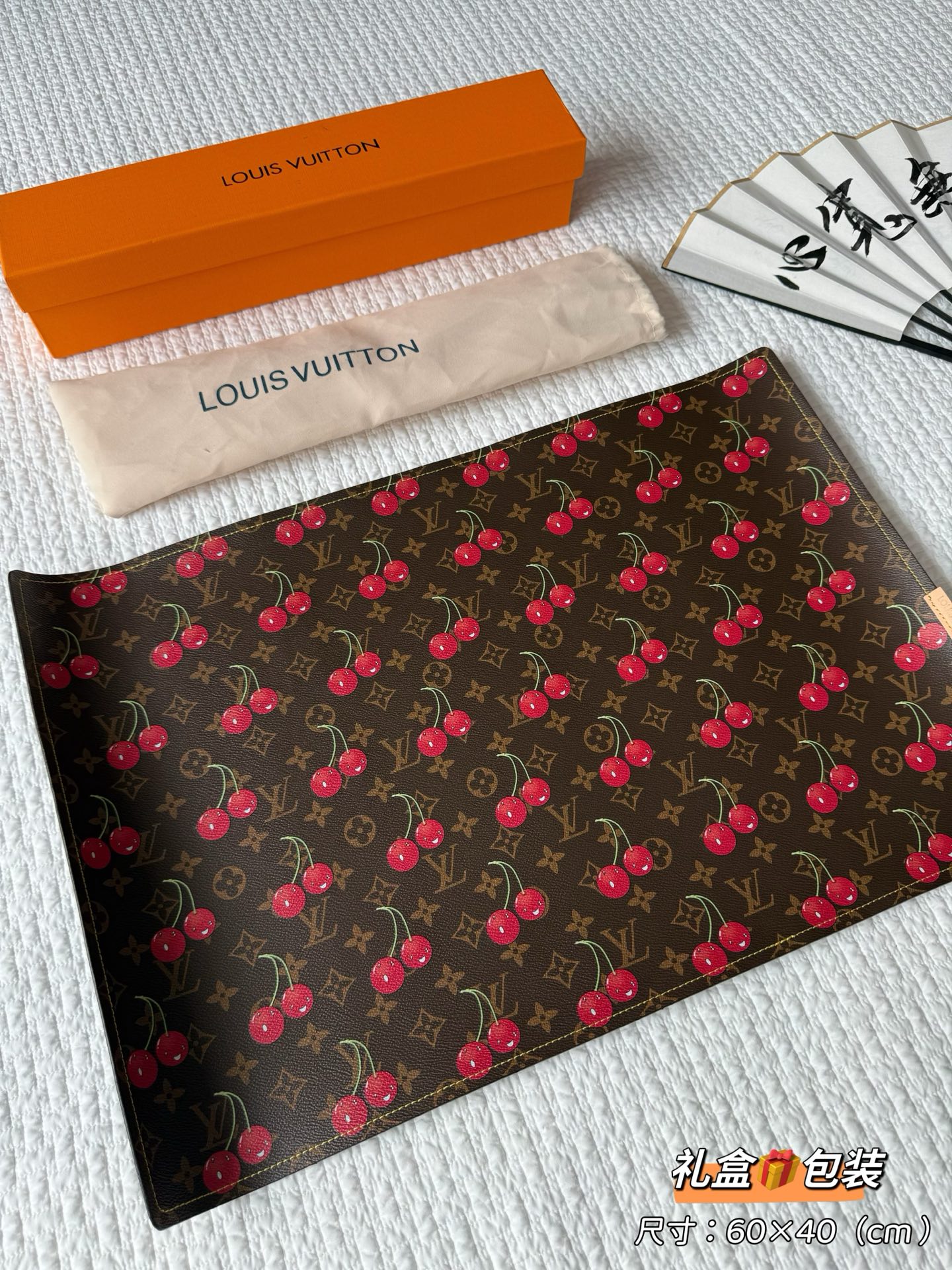 NIGO Louis Vuitton LV X TM Brown Letter Print Cherry Pattern Leather Home Cushion Table Mat Placemat Accessories #nigo77577